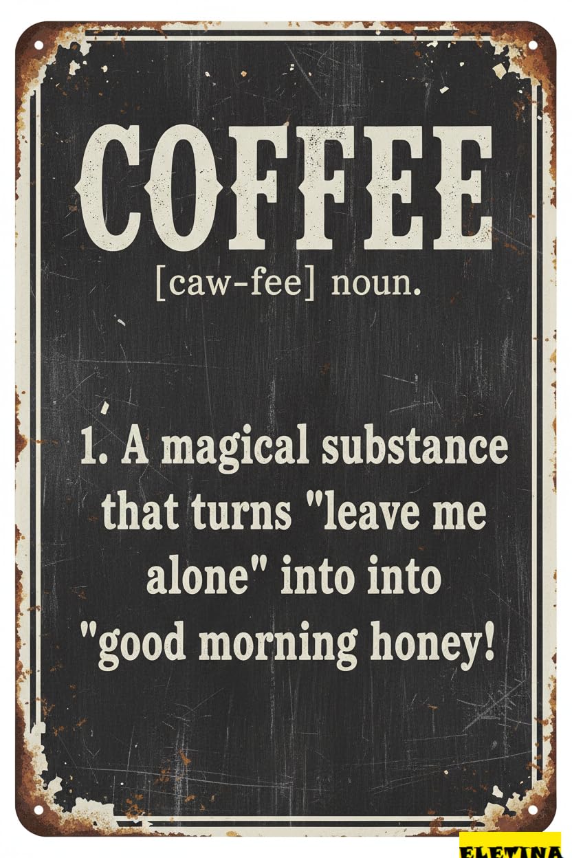 Vintage Metal Tin Sign for Man Cave En Decor S Coffee Quote Definition Funny Wall Decor Inspirational Home Farmhouse Kitchen Cafe Decoration 8x12 Inch