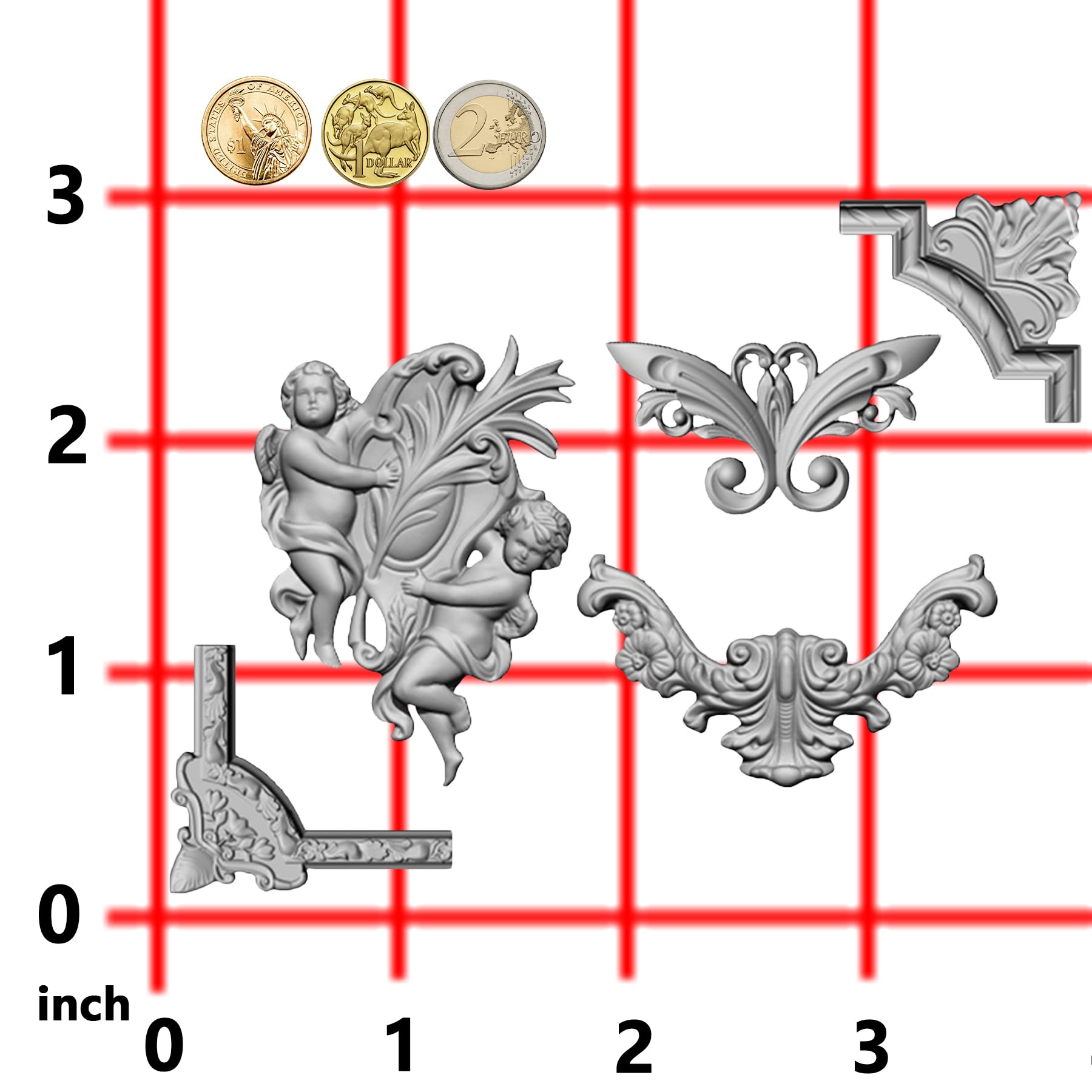 Art Mould for Polyclay Air Dry Clay Plaster Border Frame with Cupids, Border, Frame, Cupids - Image 4