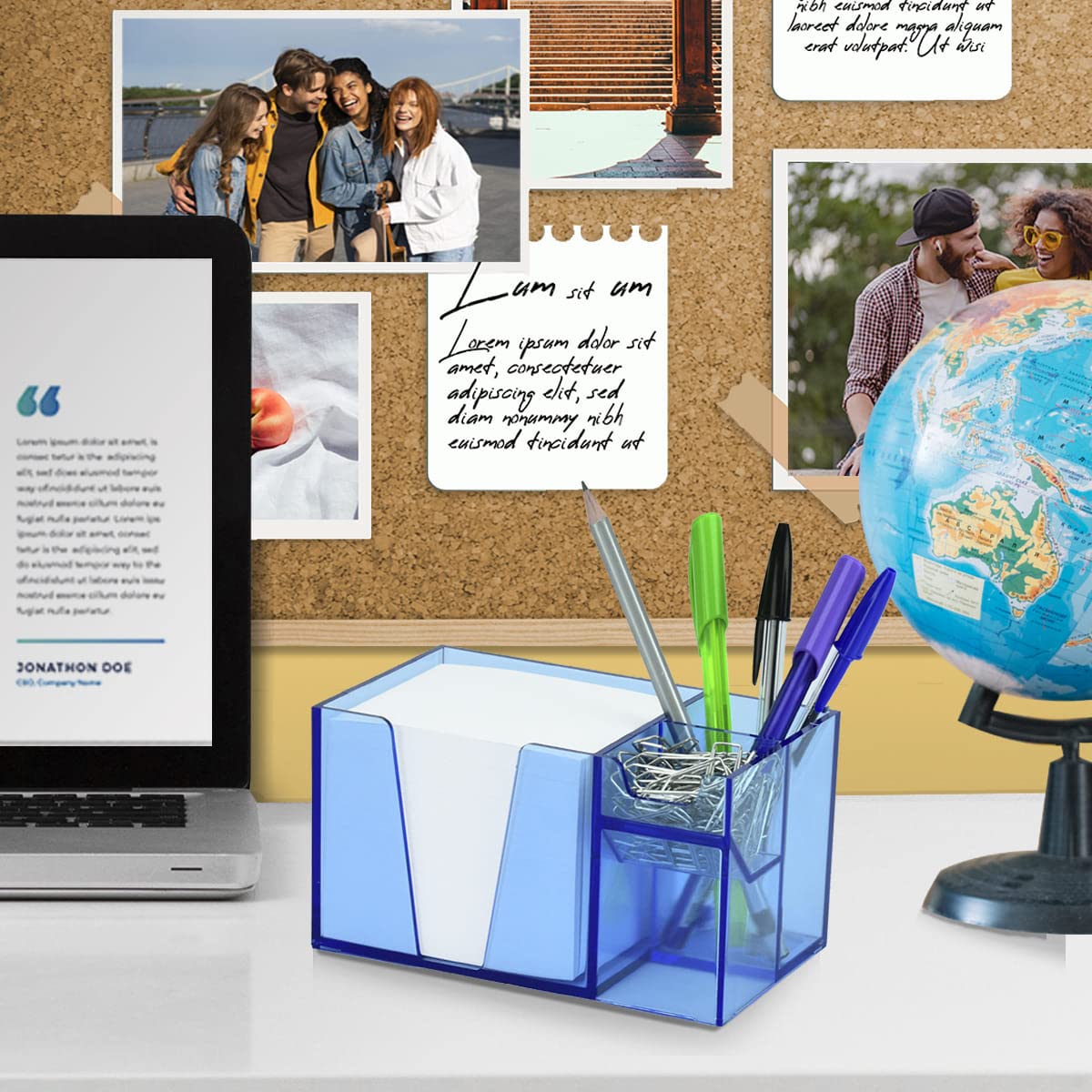 Acrimet Schreibtisch-Organizer für Stifte, Büroklammern, Kunststoff, mit Papier) (durchsichtiges blau)