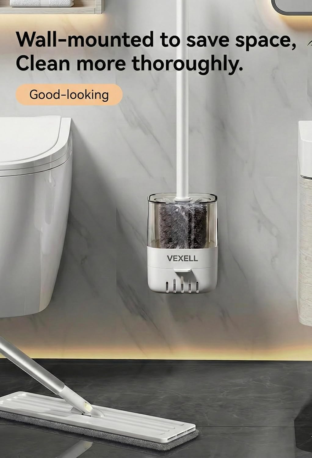 VEXELL Toilet Brush with Holder, White Bathroom Cleaning Brush Set image 4