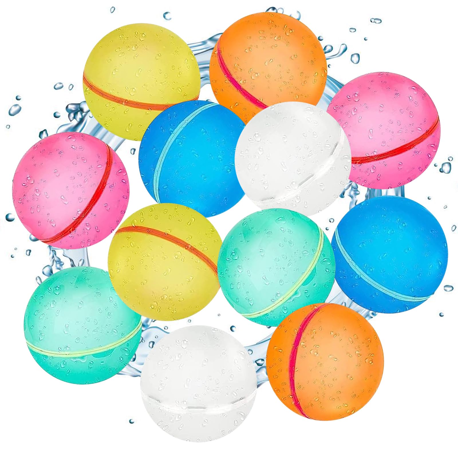 Falafoty 12PCS Reusable Water Balloons for Kids, Magnetic Self-Sealing Quick Fill Water Balloons, Fast Fillable Water Bombs Spray Balls for Summer Garden Pool Beach Party Outdoor Games Water Toy (B)
