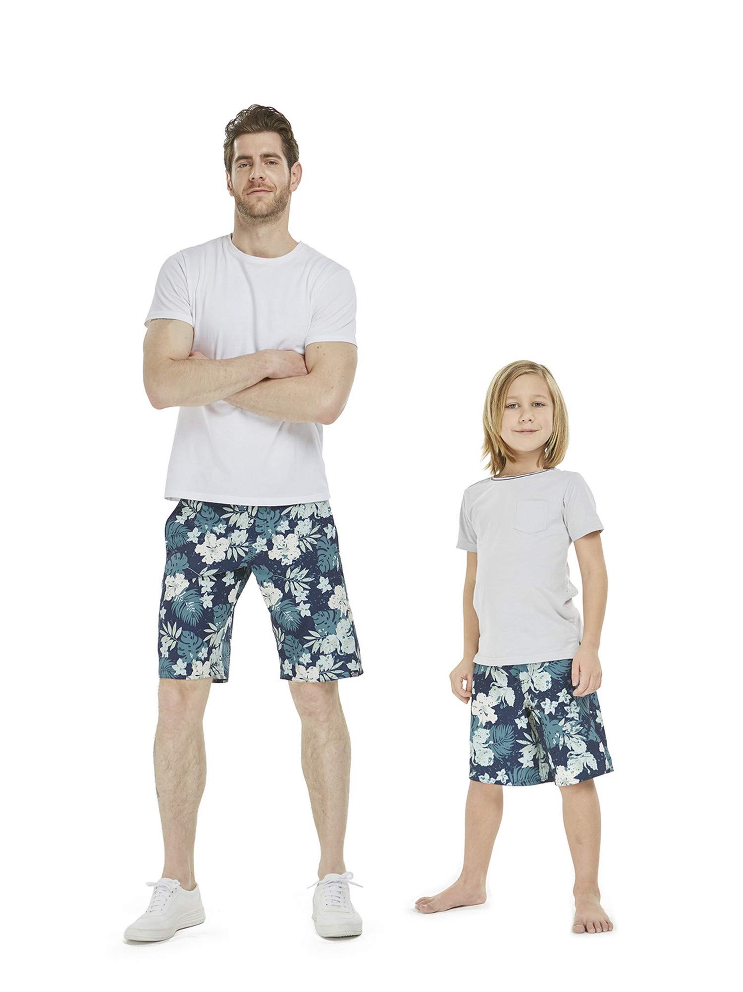 Father Son Matching Hawaiian Beach Board Shorts Swimwear Spandex in Flamingo Party-image-8