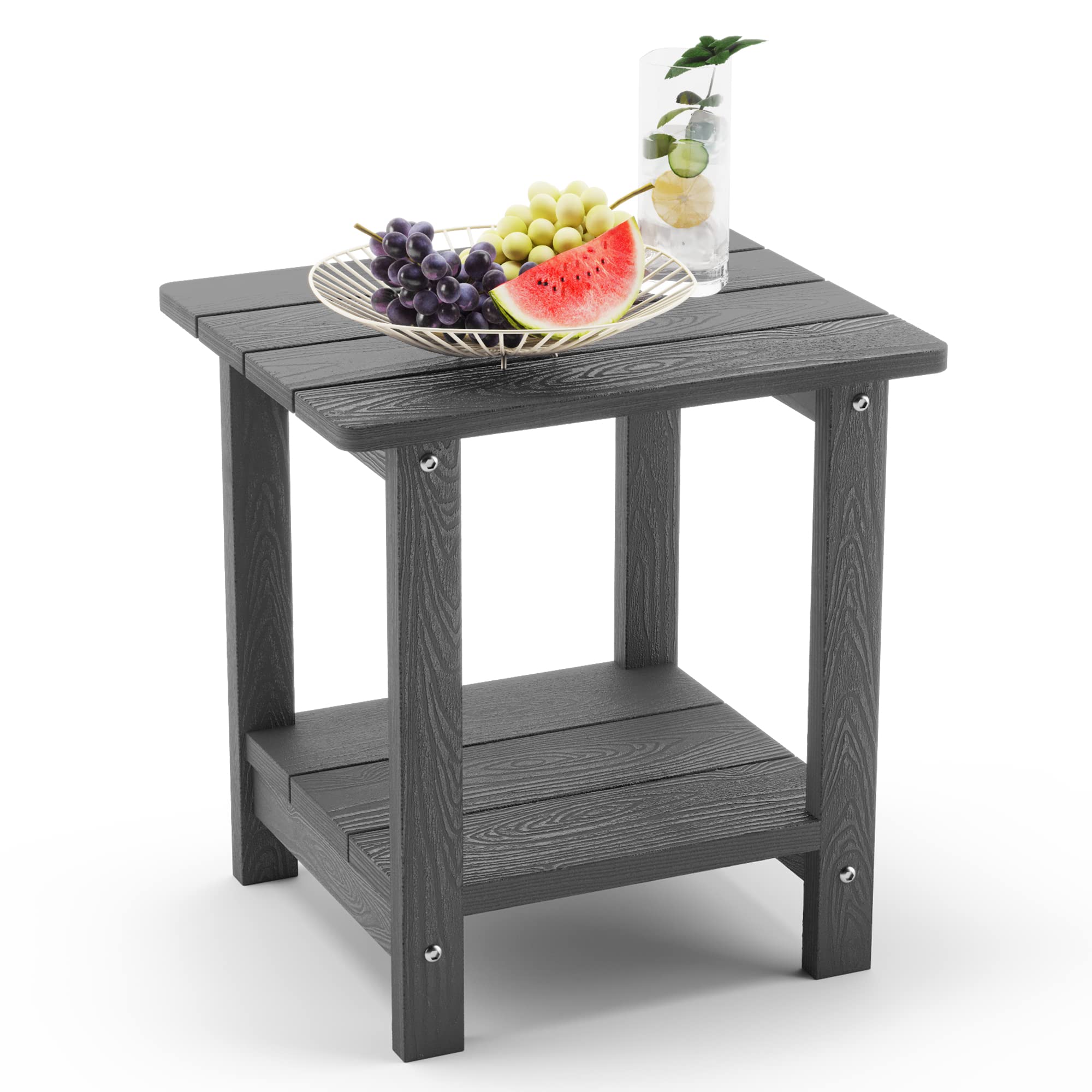 LUE BONA Adirondack Outdoor Side Table, 2-Tier Dark Grey HDPS Patio End Table Weather Resistant, Morden Side Table for Patio, Pool, Porch