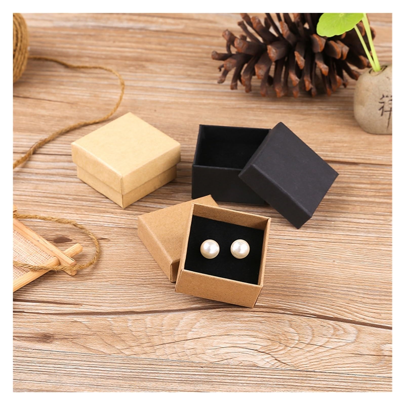 50 pezzi fai da te scatole for imballaggio regalo in cartone Kraft marrone carta nera piccola scatola di sapone mini gioielli anello orecchini organizzatore per Gioielli(Black)