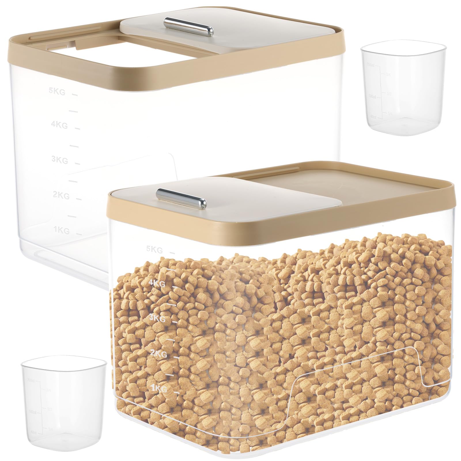 CIEOVO 2 Pack Airtight Dog Food Storage Container, 10Lbs Clear Pet Dog Food Storage Bin with Measuring Scoops for Rice Grain Pet Dog Cat Bird Dog