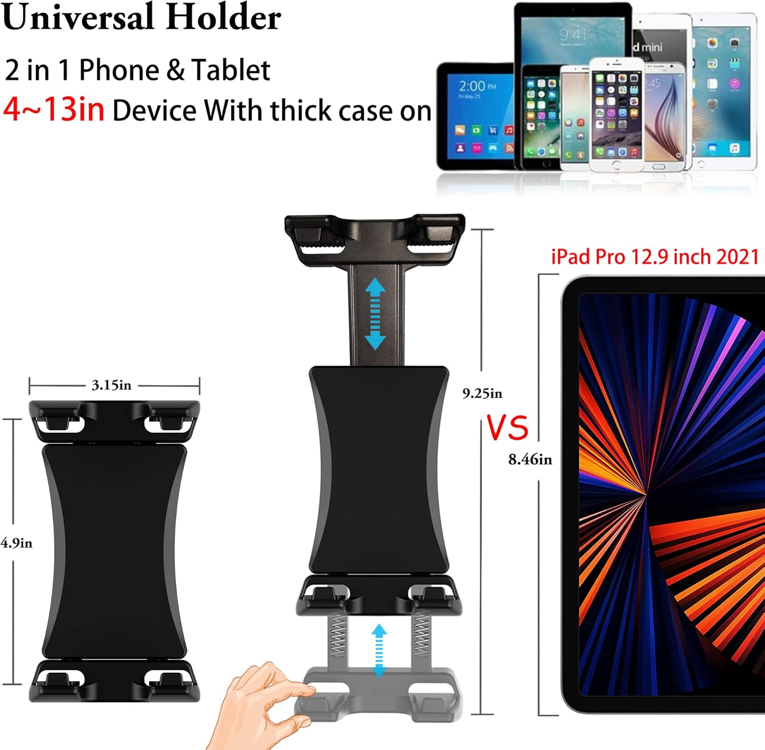 Peastrex Tablet Ipad Tripod Stand Mount Holder 60 inch with Bluetooth Remote for iPad Pro Air Mini 12.9 11 10.5 Surface Galaxy Tab, iPhone, 3.5 to 13.5in Cellphone Tablet, Video Recording, Camera