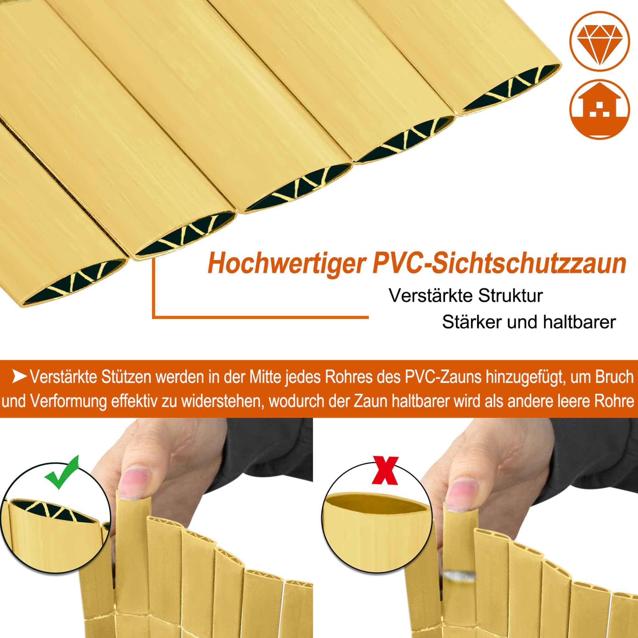 Froadp 90x300cm Mata Prywatna Wiatrochronna PCV z Opaskami Kablowymi Ogrodzenie Prywatne z Imitacji Bambusa z Wzmocnionymi Listwami Ogrodzenie Prywatności Balkonu do Tarasu Ogrodowego (Bambus)