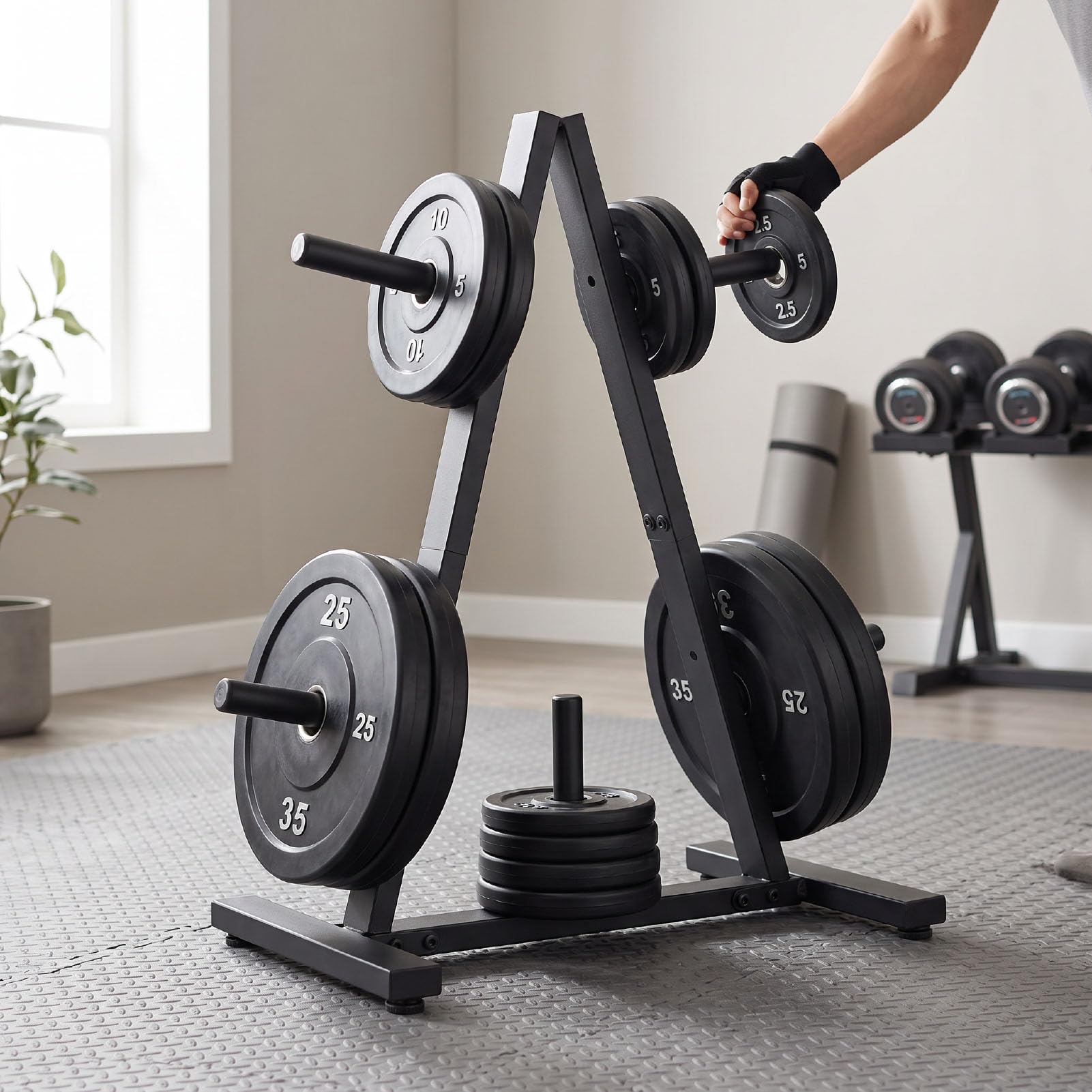 AMONIDA Weight Plate Storage Rack, Heavy Duty Steel Frame
