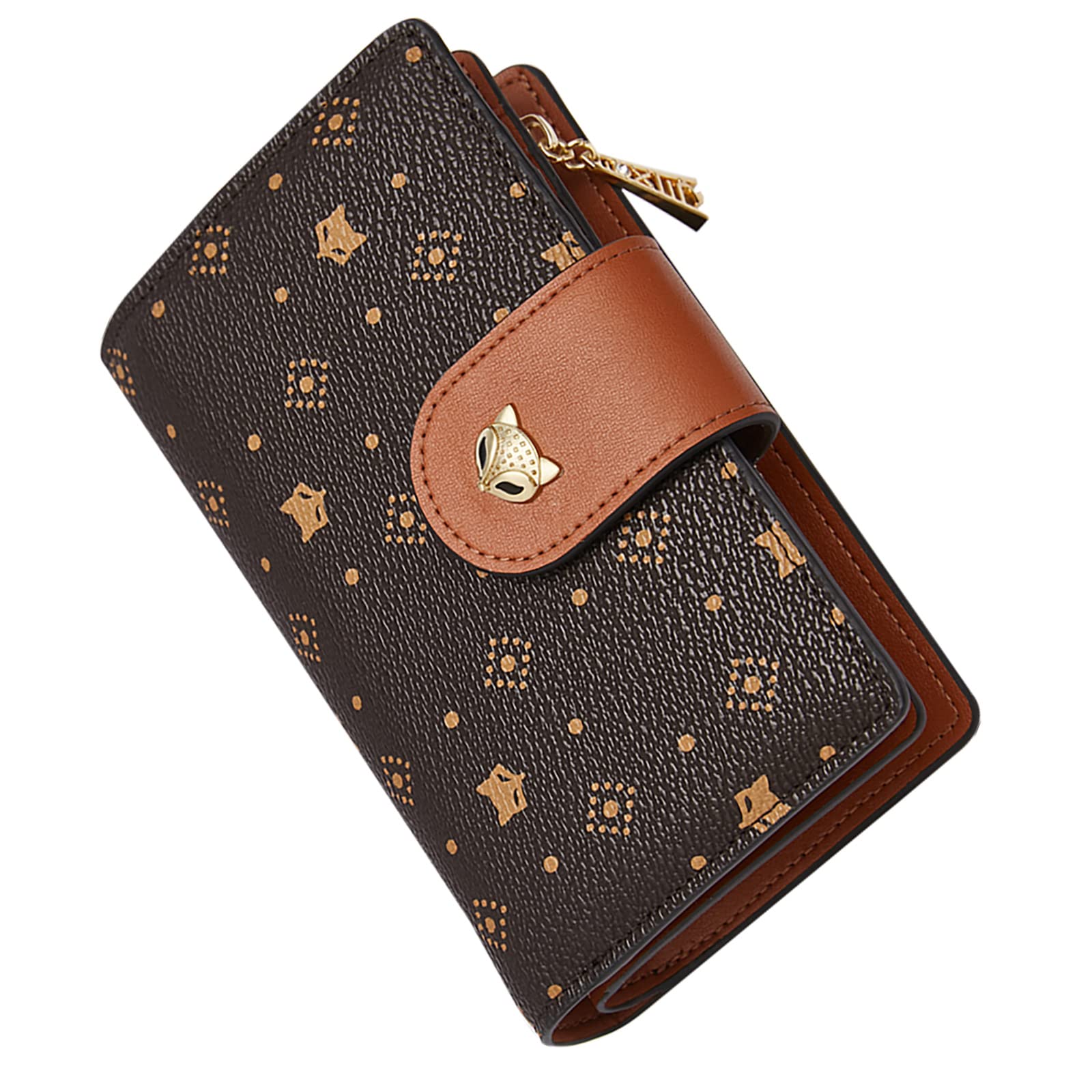 FOXLOVERBifold Wallets for Women, Signature PVC Leather Womens Fashion Cute Wallet RFID Blocking with Gift Box Packing Ladies Card Holder with Zipper Pocket ID Window Credit Card Cases (Brown)