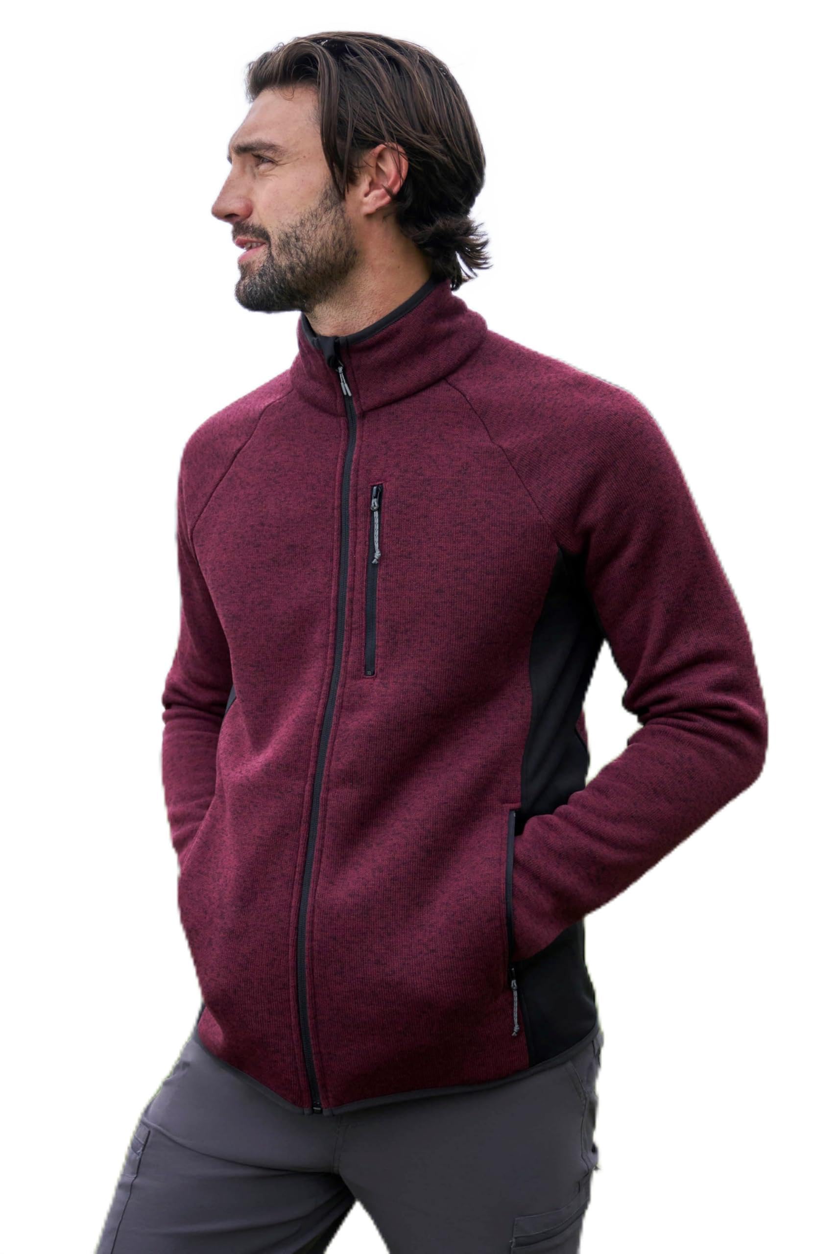 Mountain Warehouse Men's Burgundy (Full Zip) Treston Full Zip Fleece Jacket Burgundy Xxs