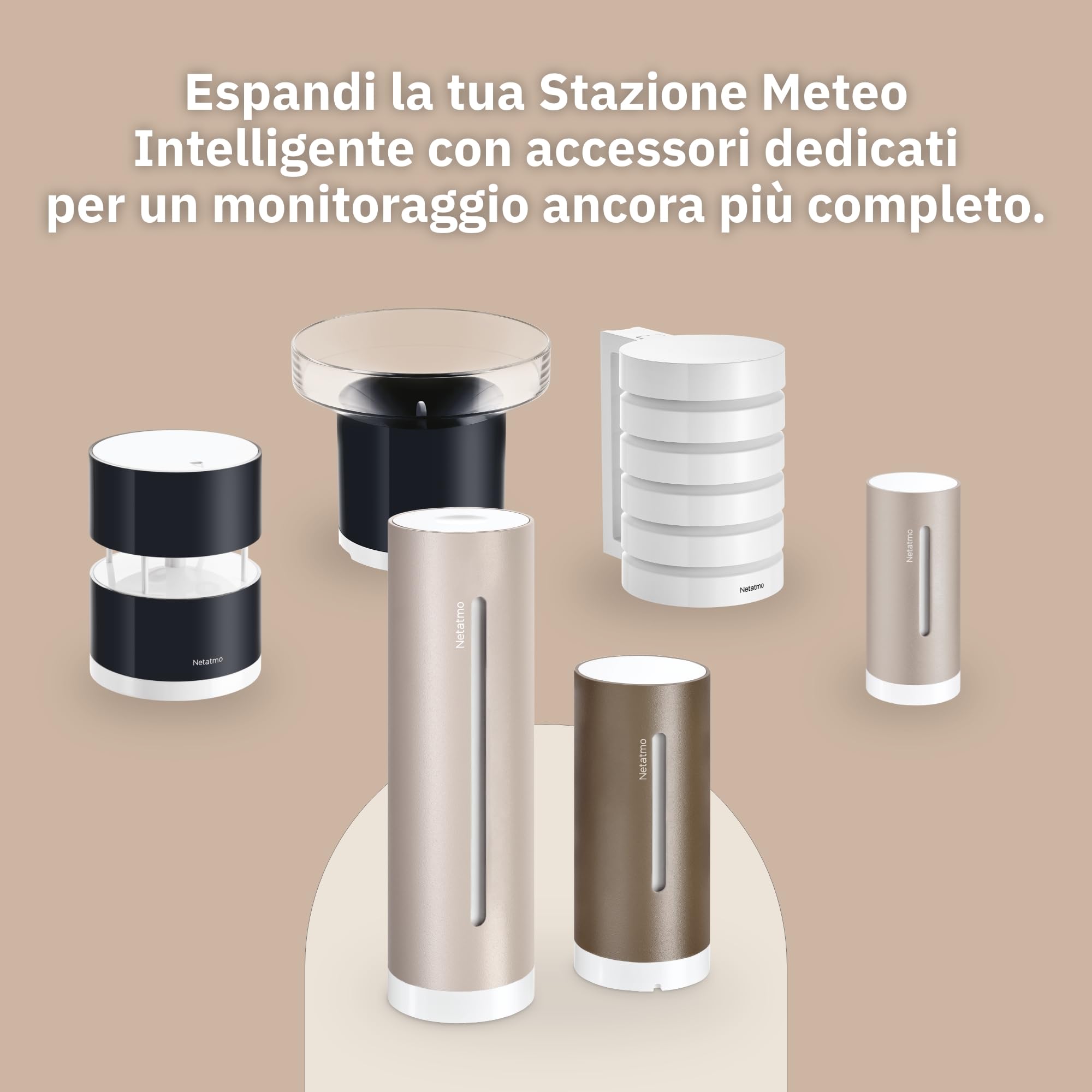 Netatmo Stazione Meteo ORIGINAL 2ª generazione | Interni & Esterni | Temperatura, Umidità, Qualità aria, UV, Pollini, Previsioni Meteo | Compatibile Apple Home, Alexa, Google Home - Sabbia - NWS-S-EC
