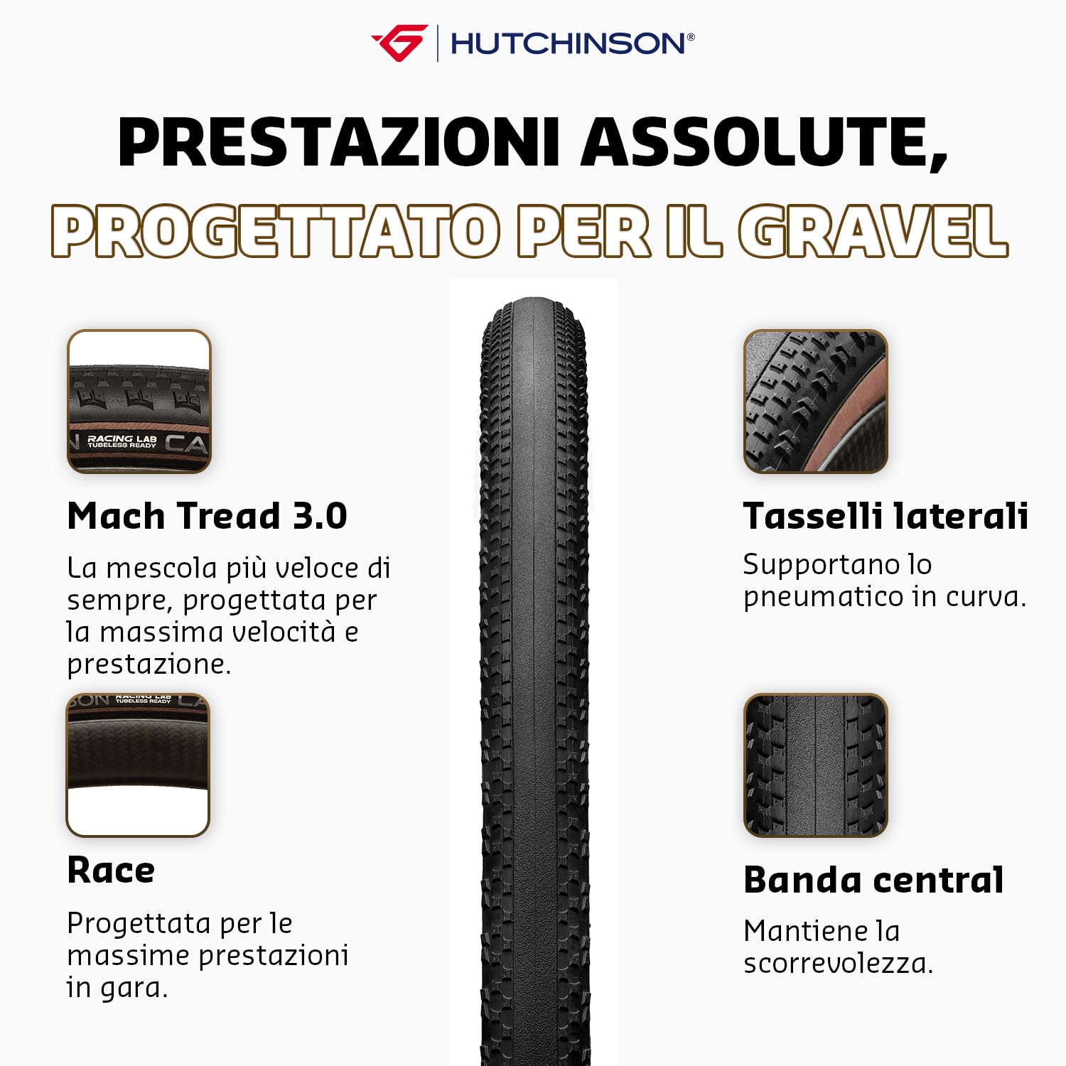 Hutchinson Caracal Race - Pneumatico per ghiaia tubeless ready, colore: Marrone chiaro