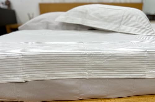 Miniatura 3 de GO GREEN ORGANICS Juego de sábanas de satén de algodón orgánico de 300 hilos Queen estándar de Estados Unidos rayas plateadas para la nieve