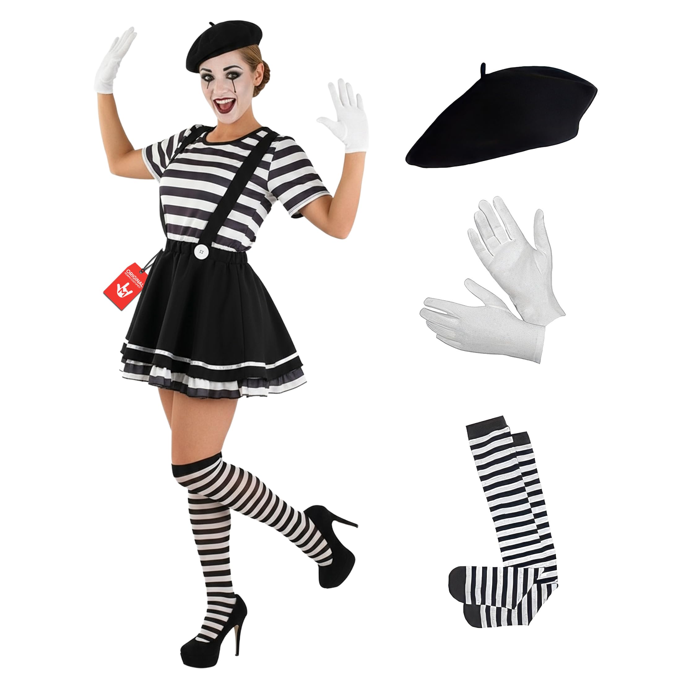 Mime Costume for Women, French Mime Costume Women, Mime Costume Adult, Mime Halloween Costumes for Women, Small