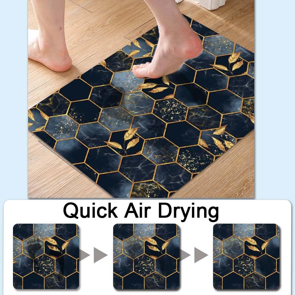 Bath Mat Rug,Black and Blue Honeycomb MarbleNon Slip Quick Dry Super Absorbent Thin Bathroom Rugs Fit Under Door-Easy to clean Bathroom Floor Mats-Shower Rug for Shower Sink Bathtub(16" x 24"In) - Image 4