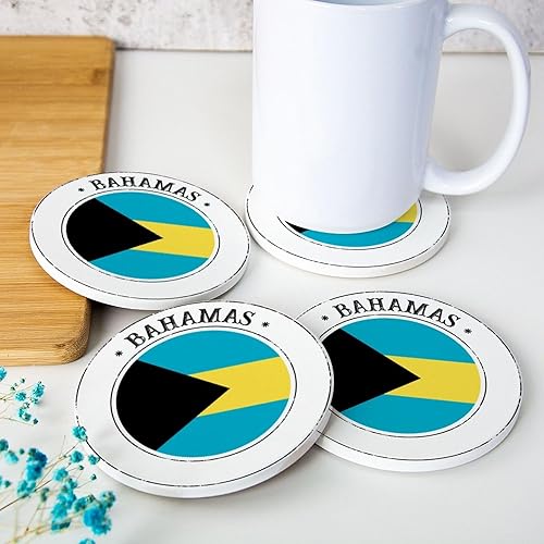 Juego de 4 posavasos redondos con la bandera nacional de las Bahamas para el hogar, 4 pulgadas