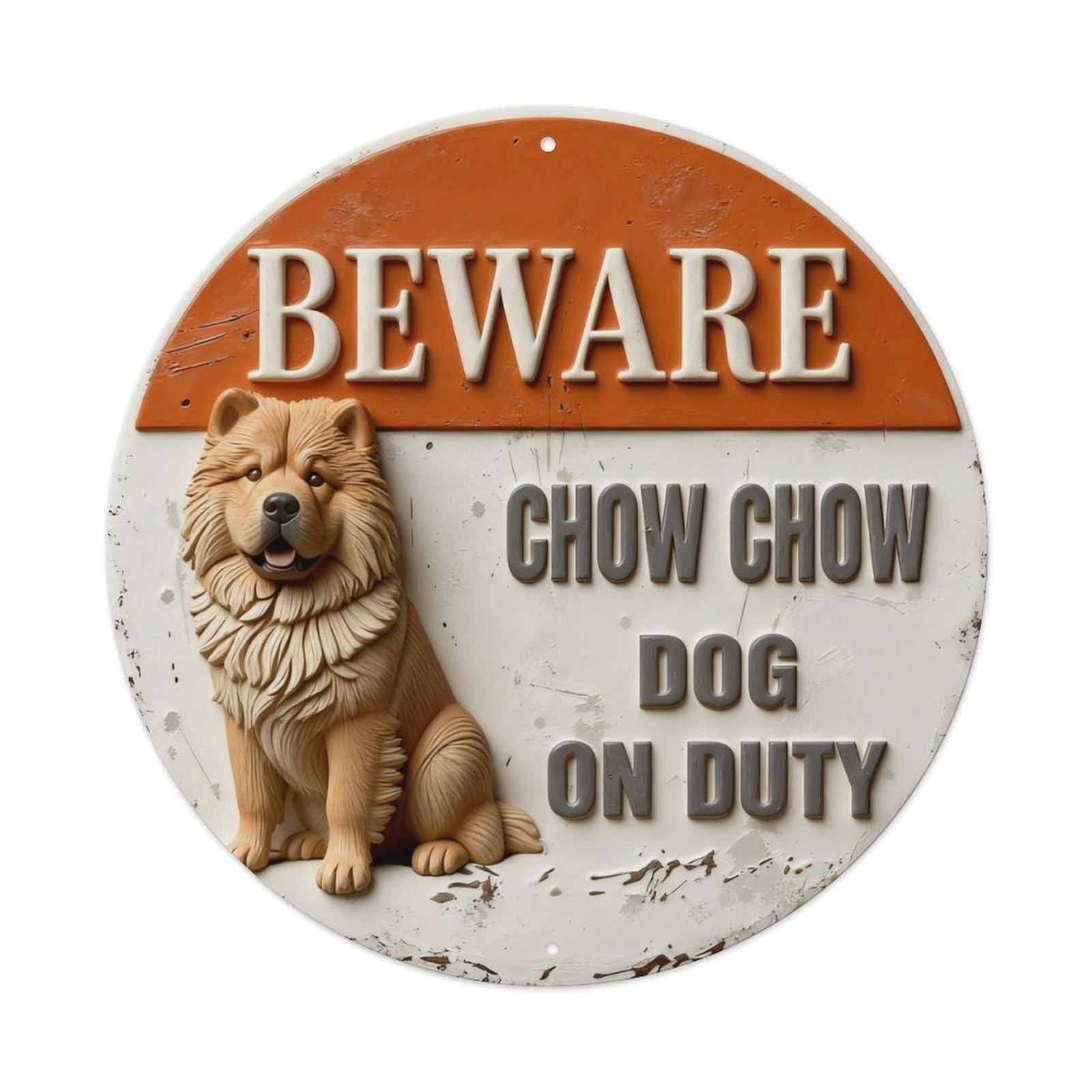 Beware Chow Chow Dog On Duty Sign Round Metal Tin Sign Vintage Wall Decor, Bar Garage Cafe Kitchen Home Wall Art Poster 8x8inches