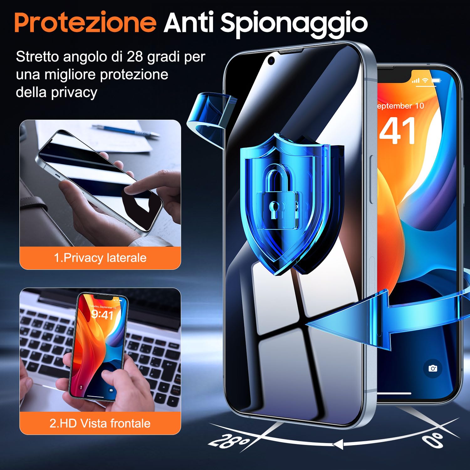 UniqueMe 2 Pack Pellicola Protettiva per iPhone 13/13 Pro Privacy