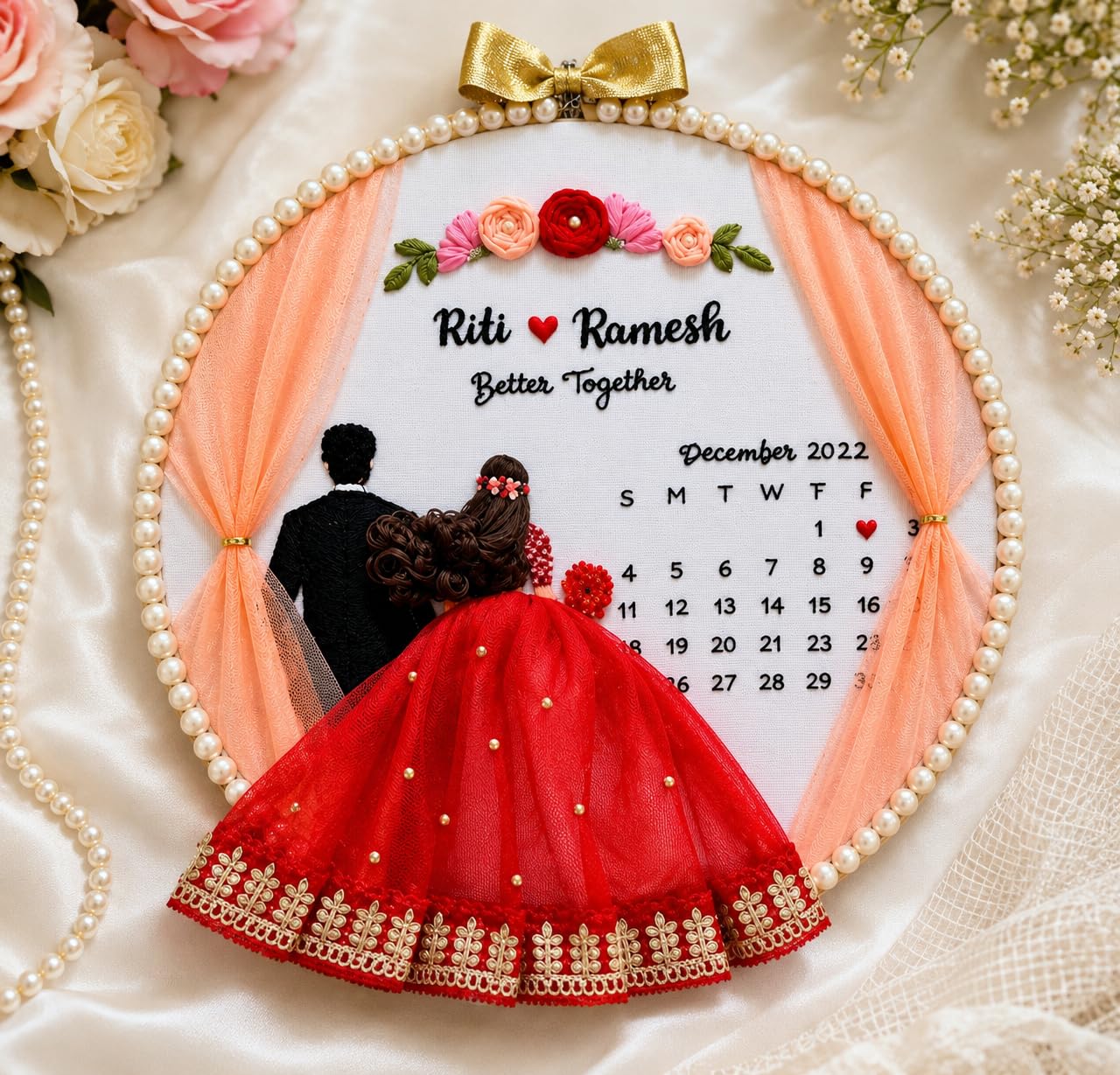 Customized Embroidery Hoop - Ideal Engagement Gifts, Marriage Anniversary for Parents - Handmade First Love, Save The Date, Wedding Keepsake for Couples - 10 inches (88497 18597) 1