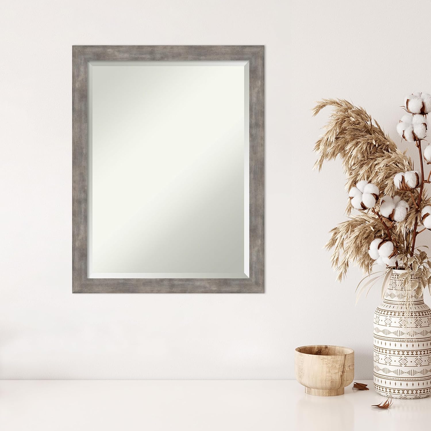 Amanti Art Silver Wall Mirror 27x21 Marred Pewter Rectangle Bathroom Mirror for Wall Decor Living Room, Medium Casual Wood Frame, Hangs Horizonally and Vertically, Bathroom Decor, Beveled Edge