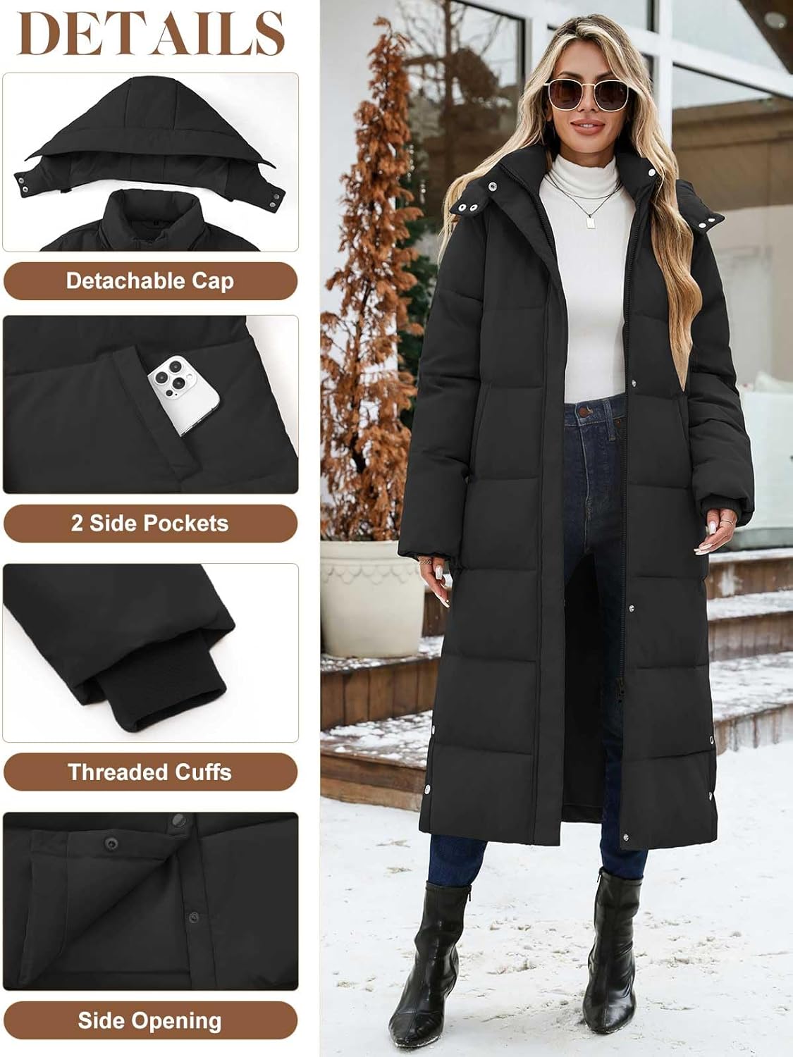 UMIPUBO Women's Long Maxi Down Coat Winter Puffer Jacket Warm Padded Outerwear Faux Fur Removable Hood Parka Full-Zip - Image 4