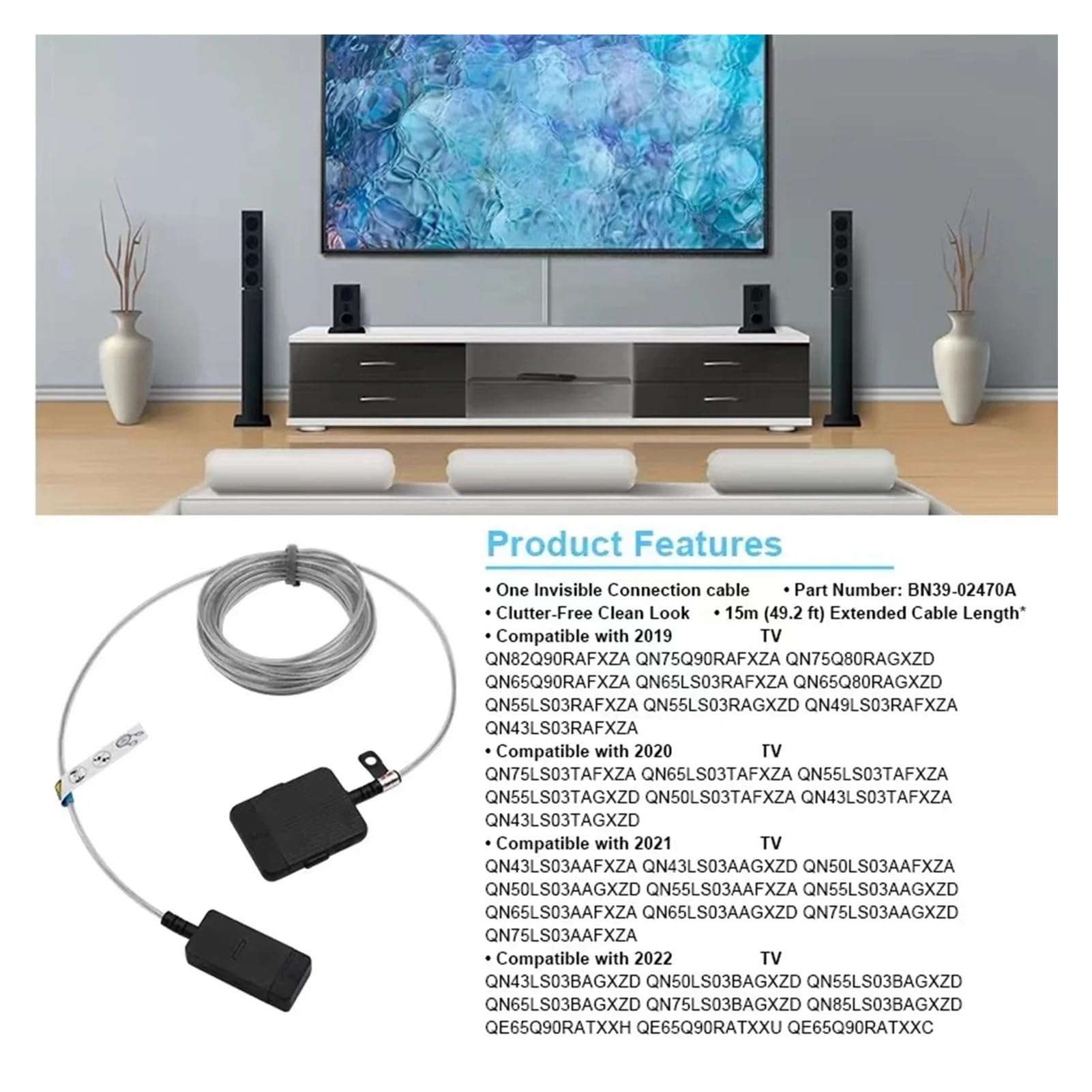 Kompatibel Mit Samsung Frame 2024 Cord Vg-socr15 VG-SOCR15/ZA 15 M One Invisible Connect-Kabel for QLED 4K- Und The Frame-Fernseher