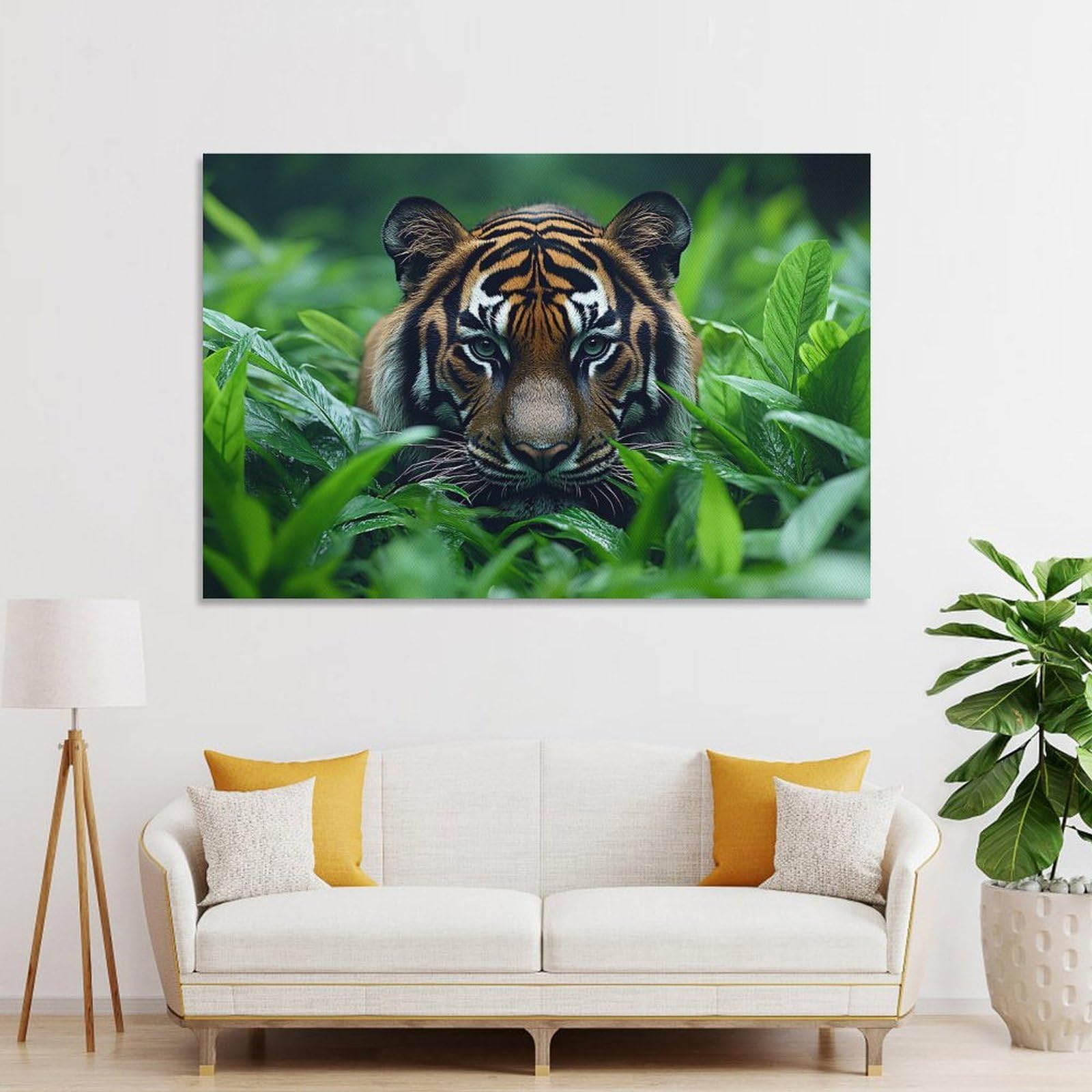 Junmoney Wall Picture Print Tiger in Lush Greenery, 24x36inch(60x90cm), for Wall Displays, Bedrooms Or Room Updates, Wall Decor Suited to Curated Displays