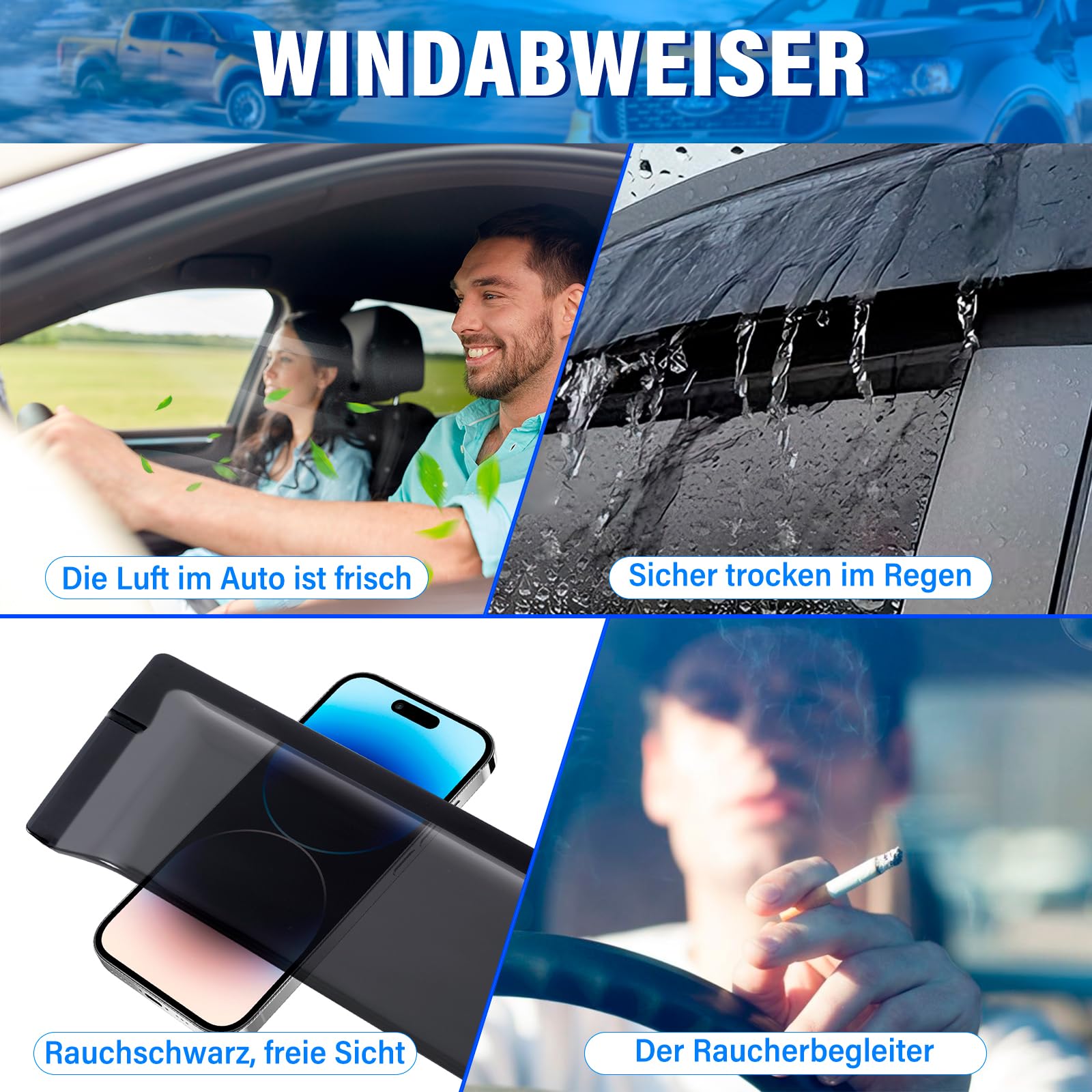 Déflecteurs de Vent Déflecteurs de Pluie Noirs pour Ford Ranger 2012-2022 T6 T7 T8 Double Cabine XL XLT Tremor Limited Wildtrak Wildtrak X Platinum et Ranger Raptor