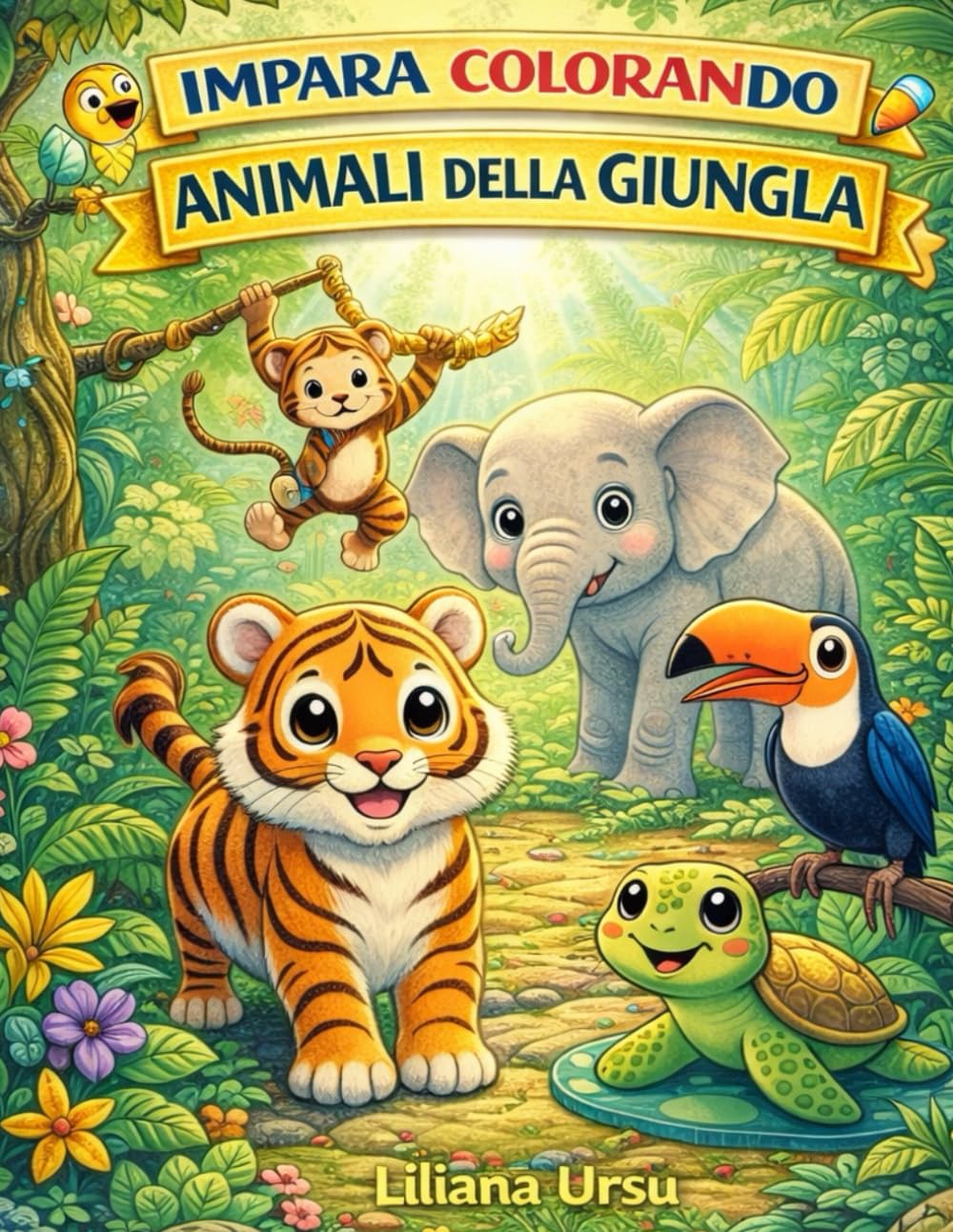 Impara colorando - Animali della giungla: Libro educativo da colorare per bambini