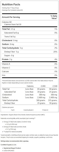 Miniatura 7 de NOW Foods, Semillas orgánicas de chía negra, sin OMG, fuente de ácidos grasos saludables y fibra, 12 onzas (el embalaje puede variar) (paquete de 2)