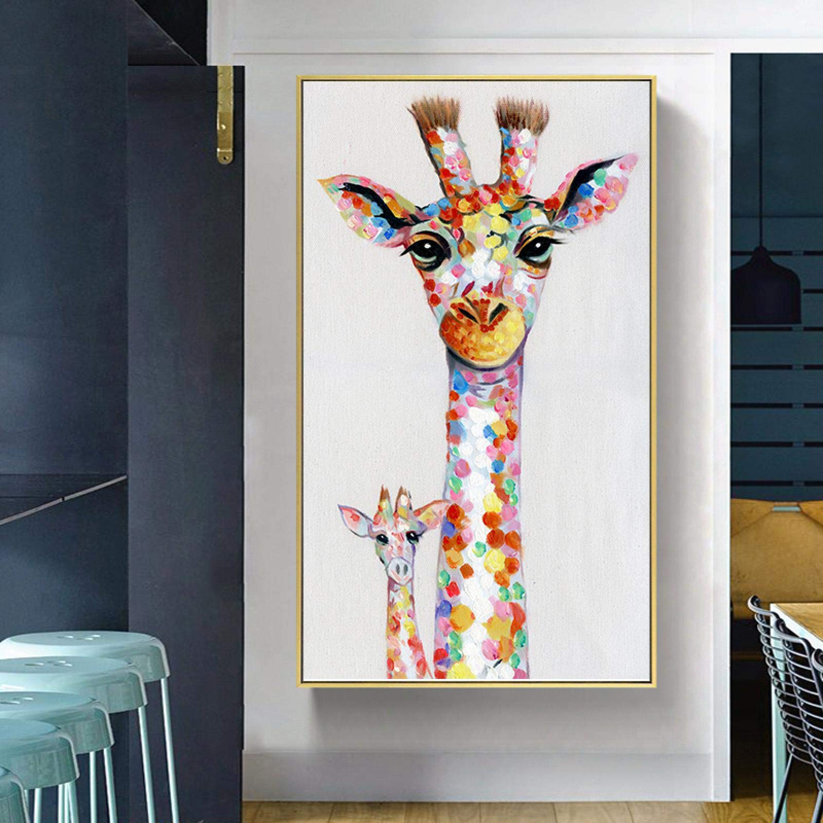 Artley Prints - Stampa artistica da parete su tela colorata con famiglia di giraffe per soggiorno - Immagini astratte incorniciate da appendere in camera da letto, corridoio grande 76 x 50 cm