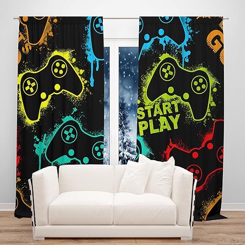 Miniatura 2 de DOTOOMA Cortinas de neón de 82 x 84 pulgadas para ventana de videojuegos, comienzan a jugar, adolescentes, niños, sala de juegos, dormitorio, sala