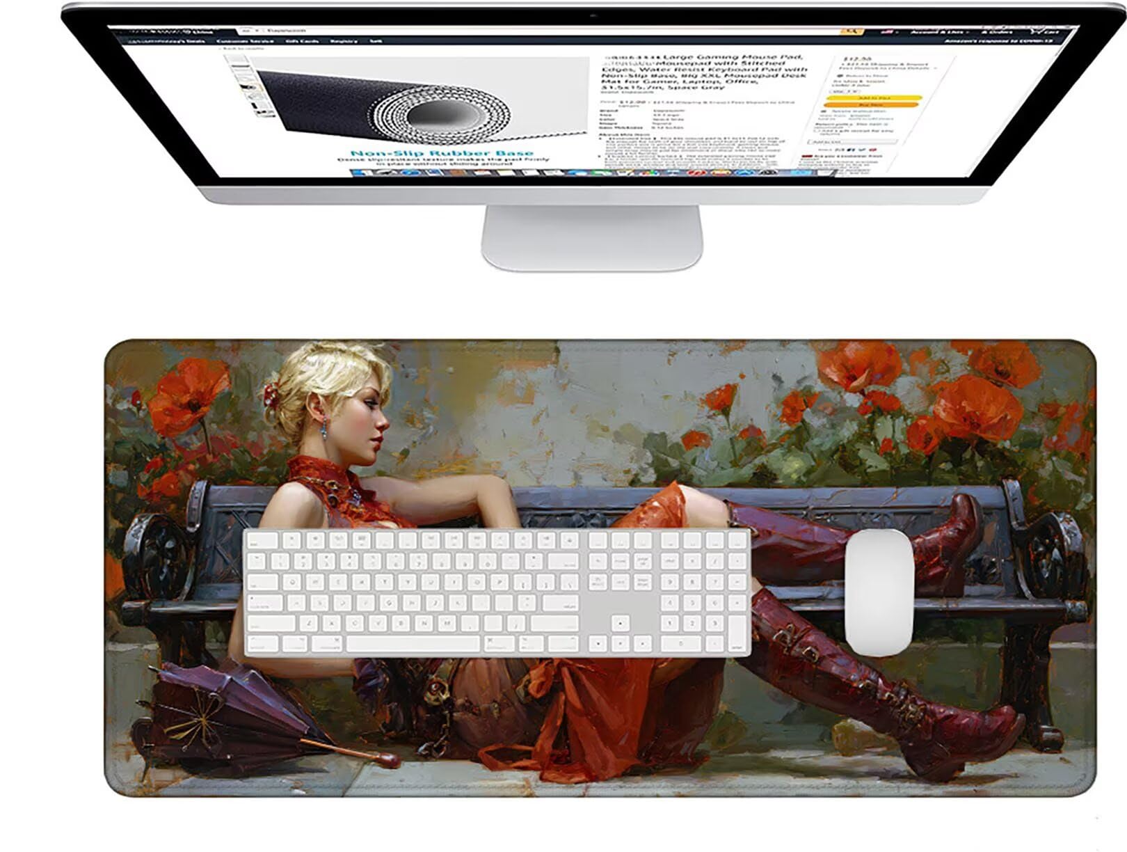 Tappetino Mouse Gaming Rosso Tappetino Mouse XXL 1000x500x3 mm, Fiore Mousepad Accessori Gaming con Bordi Cuciti, Sottomano Scrivania Migliorare la Precisione e la Velocità per Giocatori w-1462