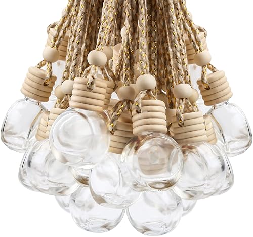 20 unidades de 0.3 fl oz de difusor de aire colgante oblato para automóvil, difusor esencial de vidrio transparente recargable vacío, aceite de