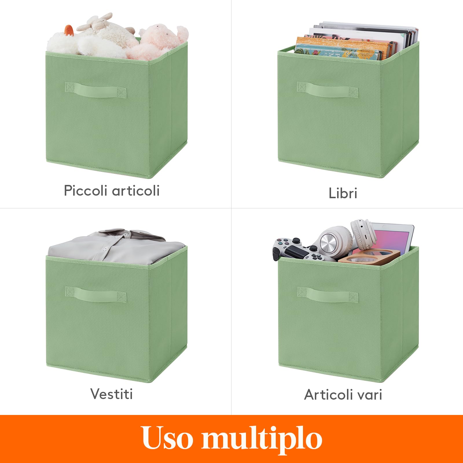 BinWhiz Set di 4 Scatole Portaoggetti Pieghevoli con Maniglia, Cesti Portaoggetti in Tessuto, Cubi Pieghevoli in Lino per Riporre Vestiti, Libri, Giocattoli, Calzini, 33 x 33 x 33 cm (Viola