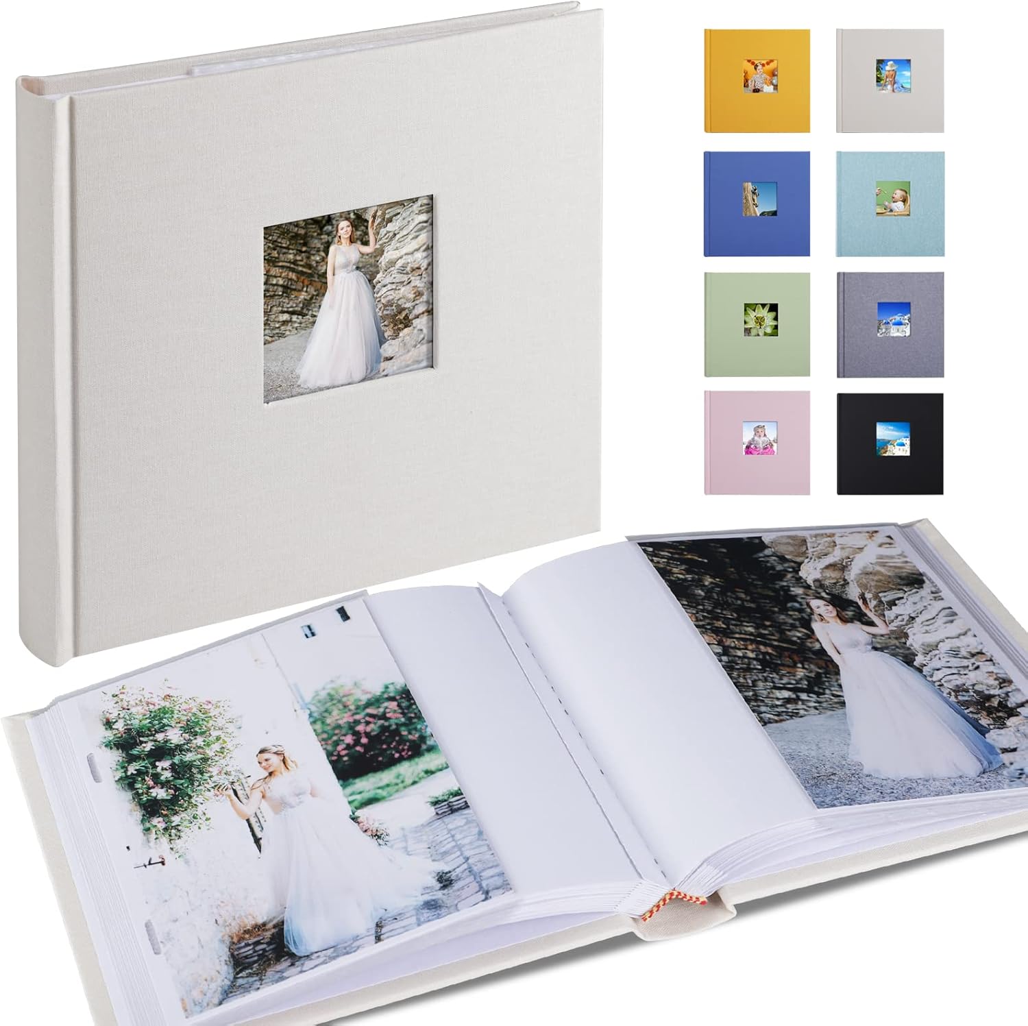 Photo Album 4x6 Hold 60 Photos with Memo Vertical Slipin Pockets Photo Book, Linen