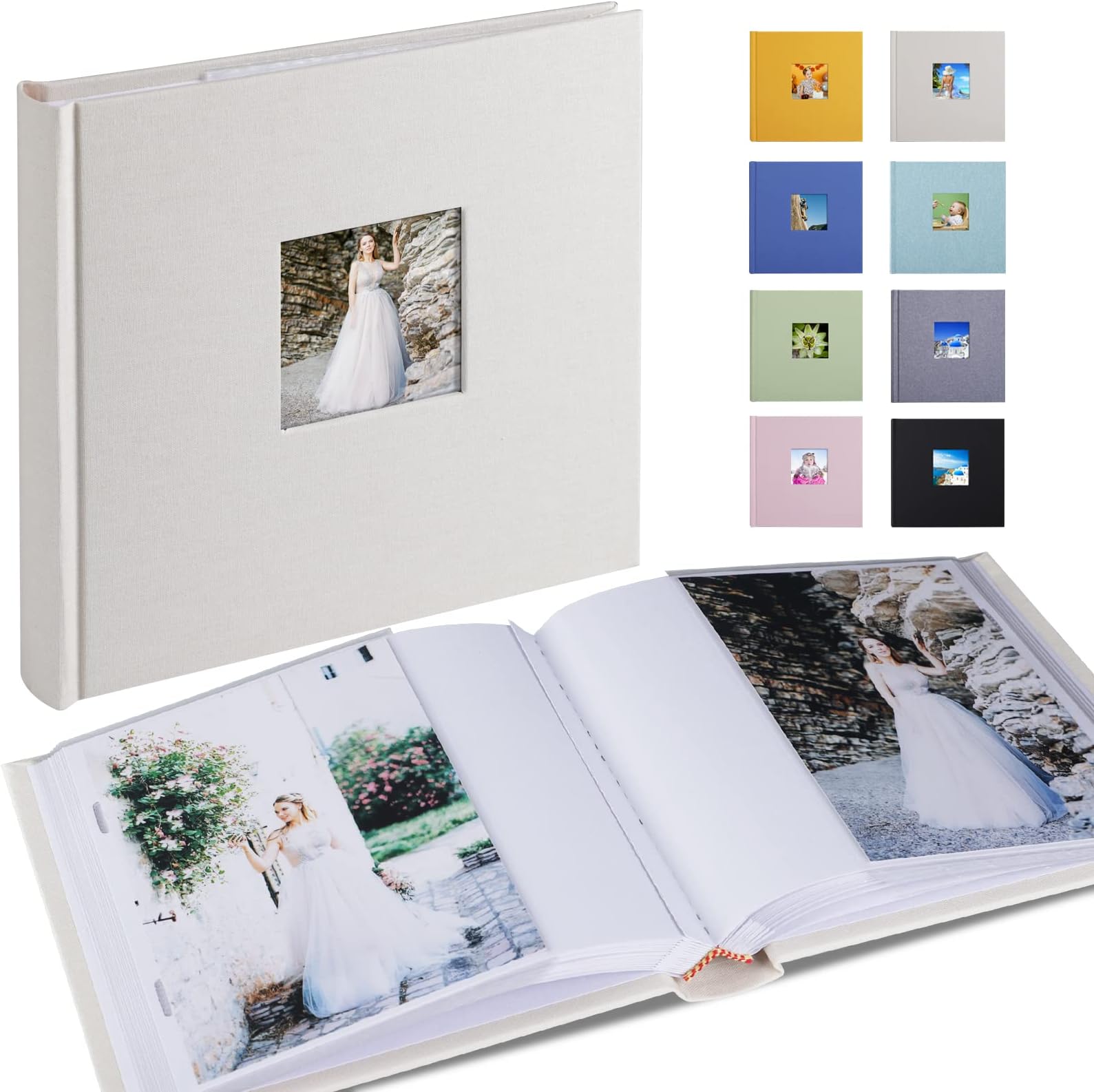 Photo Album 4x6 Hold 60 Photos with Memo Vertical Slip-in Pockets Photo Book, Linen Cover Picture Photo Albums with Writing Space for Wedding Baby Mother's Day Beige