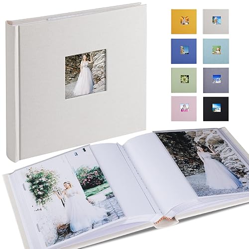 1DOT2 Photo Album 4x6 Hold 60 Photos with Memo Vertical Slip-in Pockets Photo Book, Linen Cover Picture Photo Albums with Writing Space for Wedding Baby Mother's Day Beige