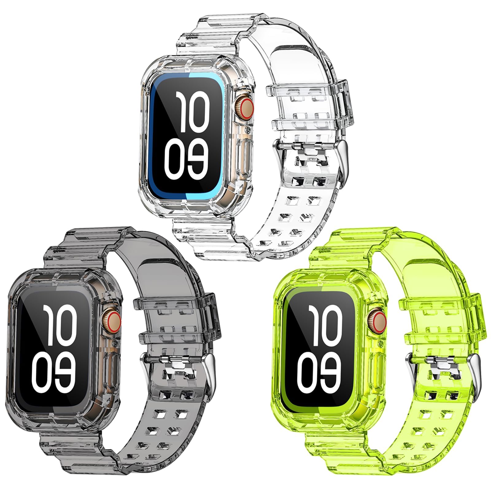 NotoCity Clear Bands for Apple Watch 42mm 44mm 45mm with Transparent Rugged Bumper Case Compatible with Series 9 8 7 SE 6 5 4 3 2 1 (Clear+Black+