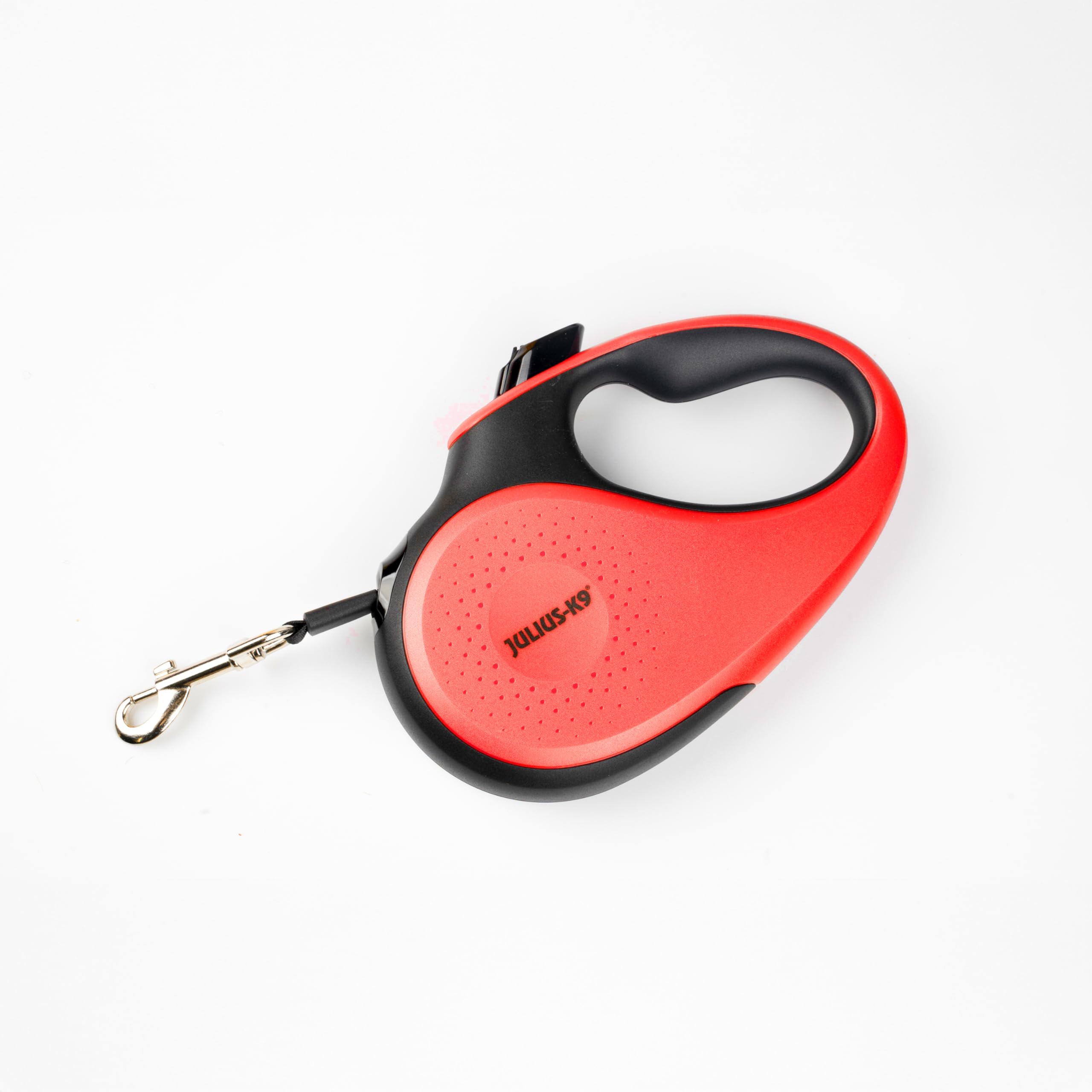 Julius-K9 Retractable Dog Lead, L - 5 m Tape, Black/Red – anti-slip handle, ribbon leash, extandable, one handed brake, pause, lock, reflective ribbon, tangle free, heavy duty
