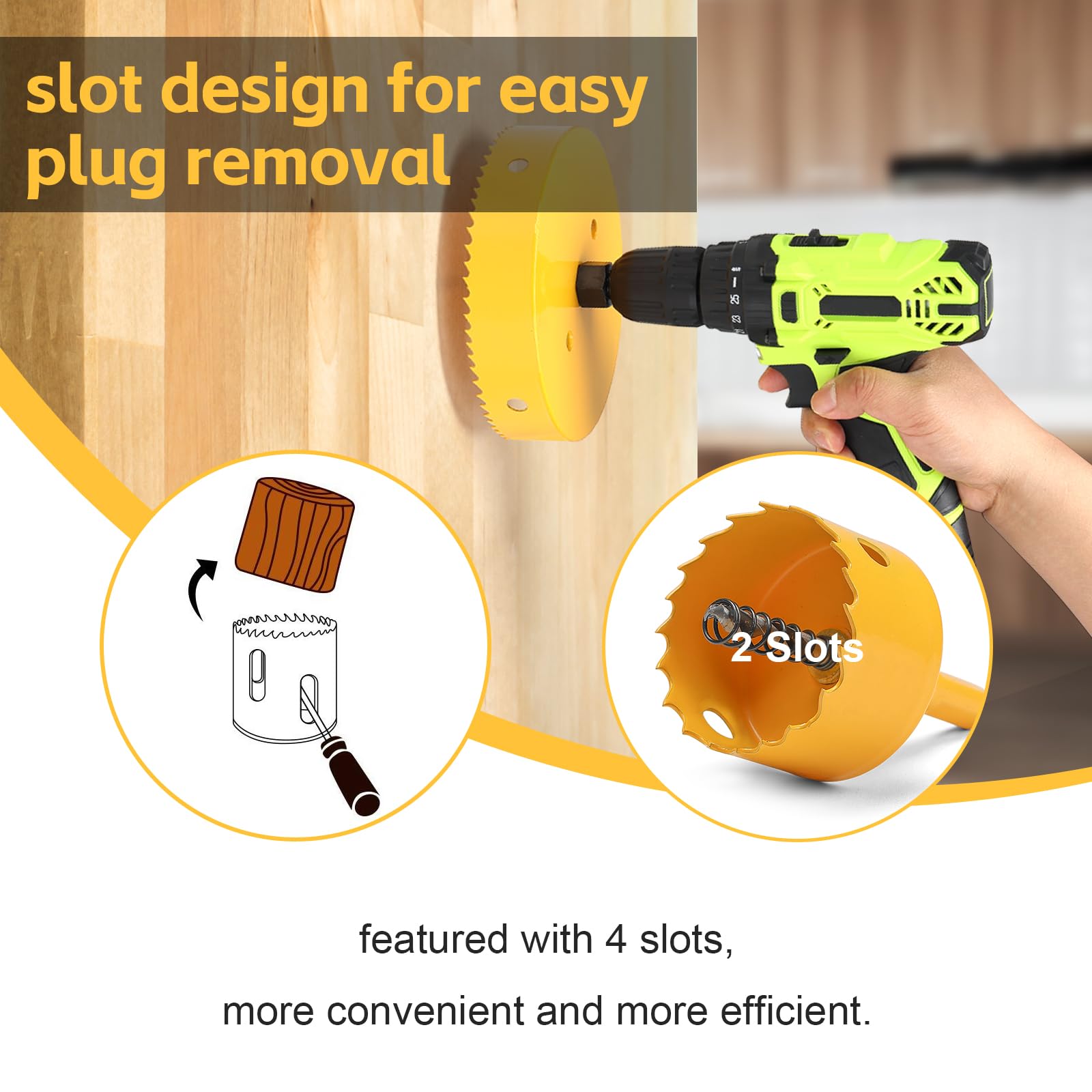 55mm Hole Saw, HSS Bi-Metal Hole Cutter with Drill Bit, Heavy Duty Hole Saw for Wood Plastic, Drywall, Fiberglass, Yellow - Image 3