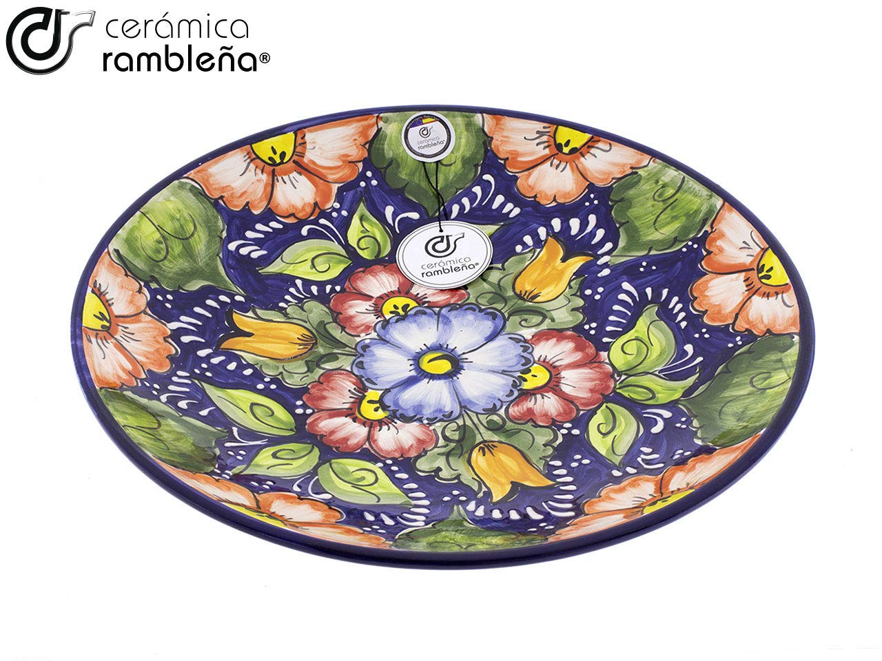 CERÁMICA RAMBLEÑA | Plato Decorativo de Pared Modelo D29 | 100% Decorado a Mano | 35x35x5 cm
