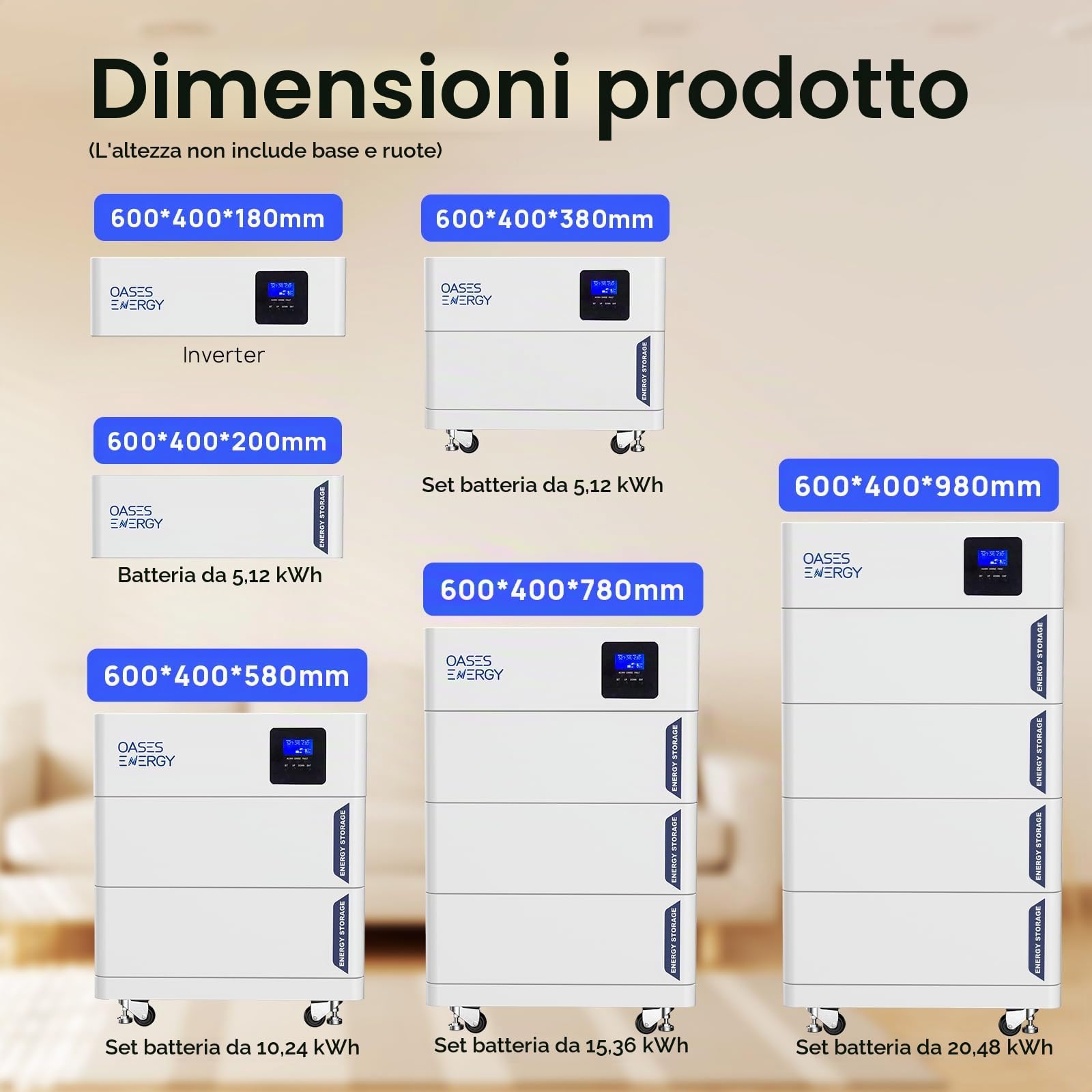 Batteria litio 48V 300Ah LiFePO4, Batteria fotovoltaico accumulo+ 5kW inverter ibrido, Impilabile Accumulatore di energia Batteria da 15kWh, ideale per Solare, Off-Grid,Centrale Elettrica