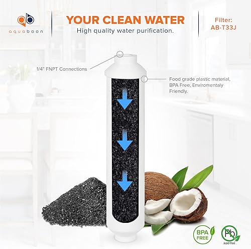 Miniatura 10 de Aquaboon Filtro de agua de carbón activado T33 - Filtro de agua en línea para refrigerador se adapta a línea de agua de 14 filtro de máquina de