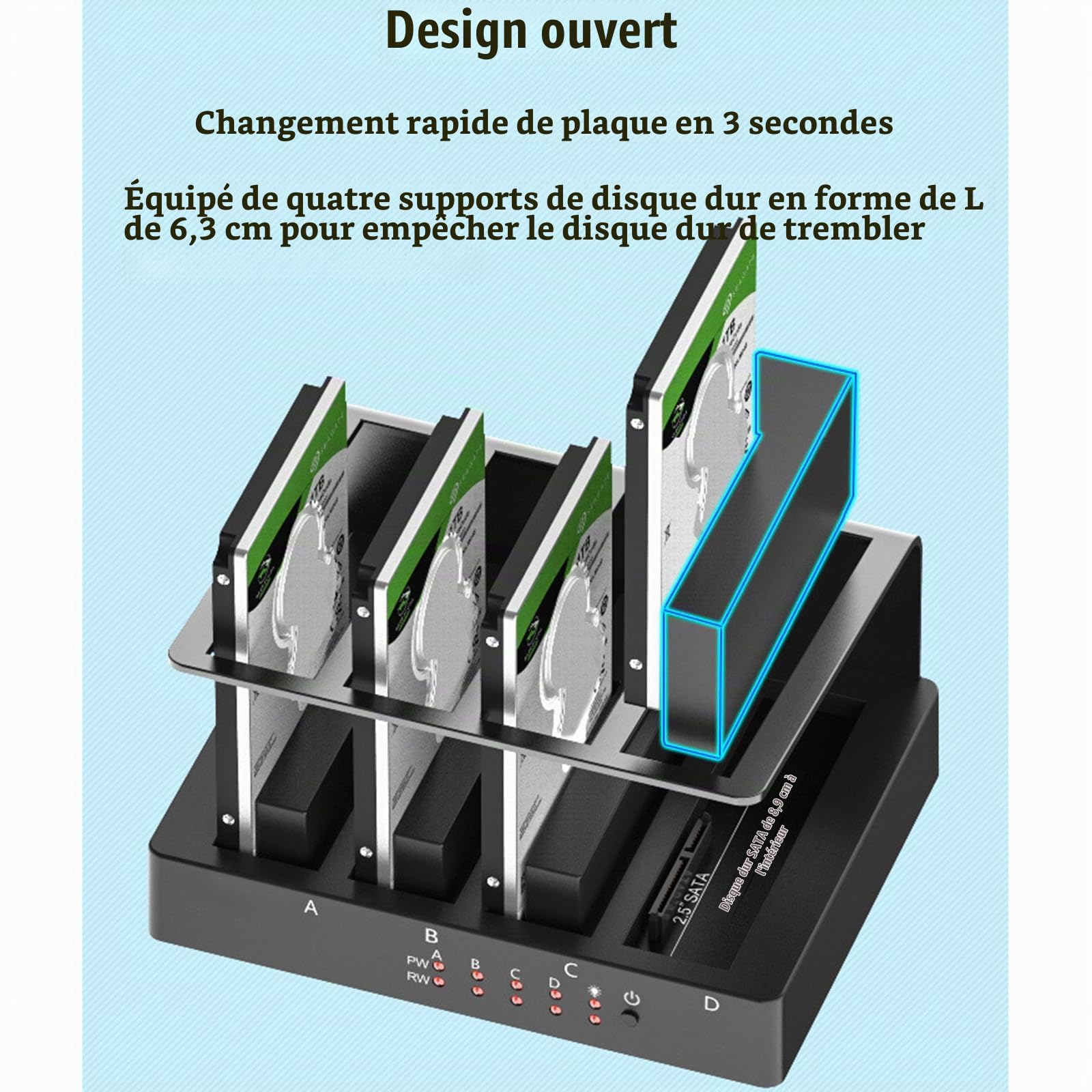 Boîtier de disque dur 4 baies Sata vers USB 3.0 externe multi-baies 2.5 et 3.5 pouces HDD SDD Station d'accueil boîtier de disque dur Multiplication
