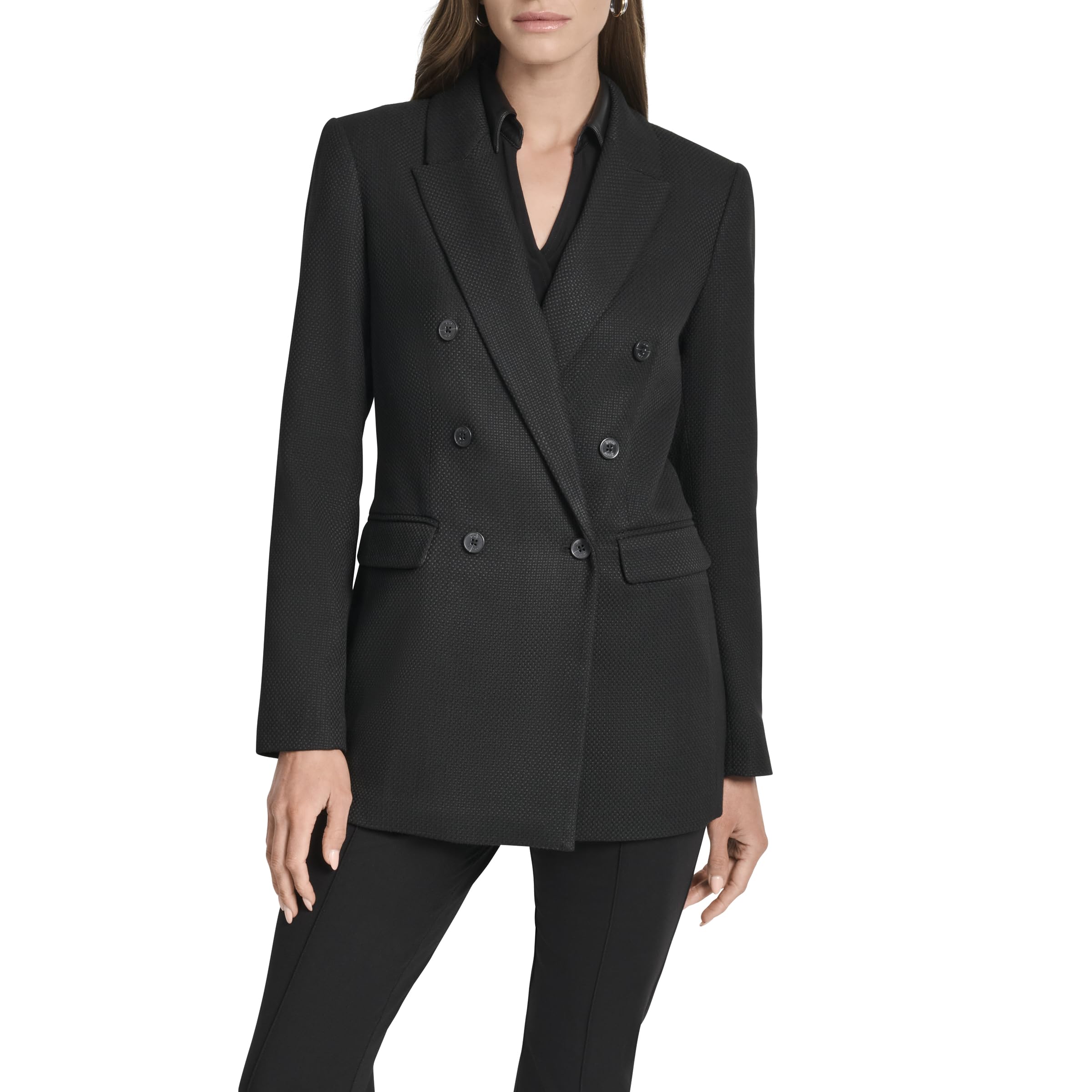 DKNY Womens Long Sleeve Collared Blazer Jacket