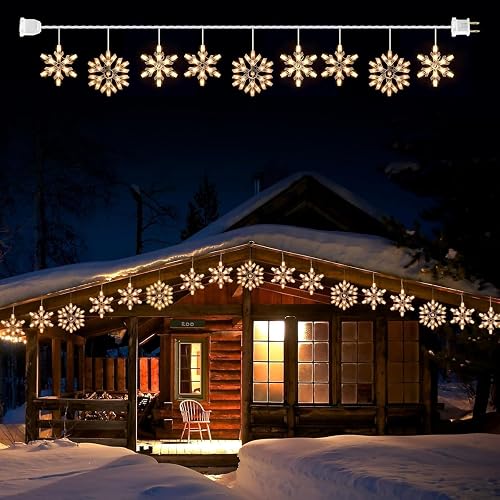 Minetom Snowflake Christmas String Lights with 9 Drops - 13ft