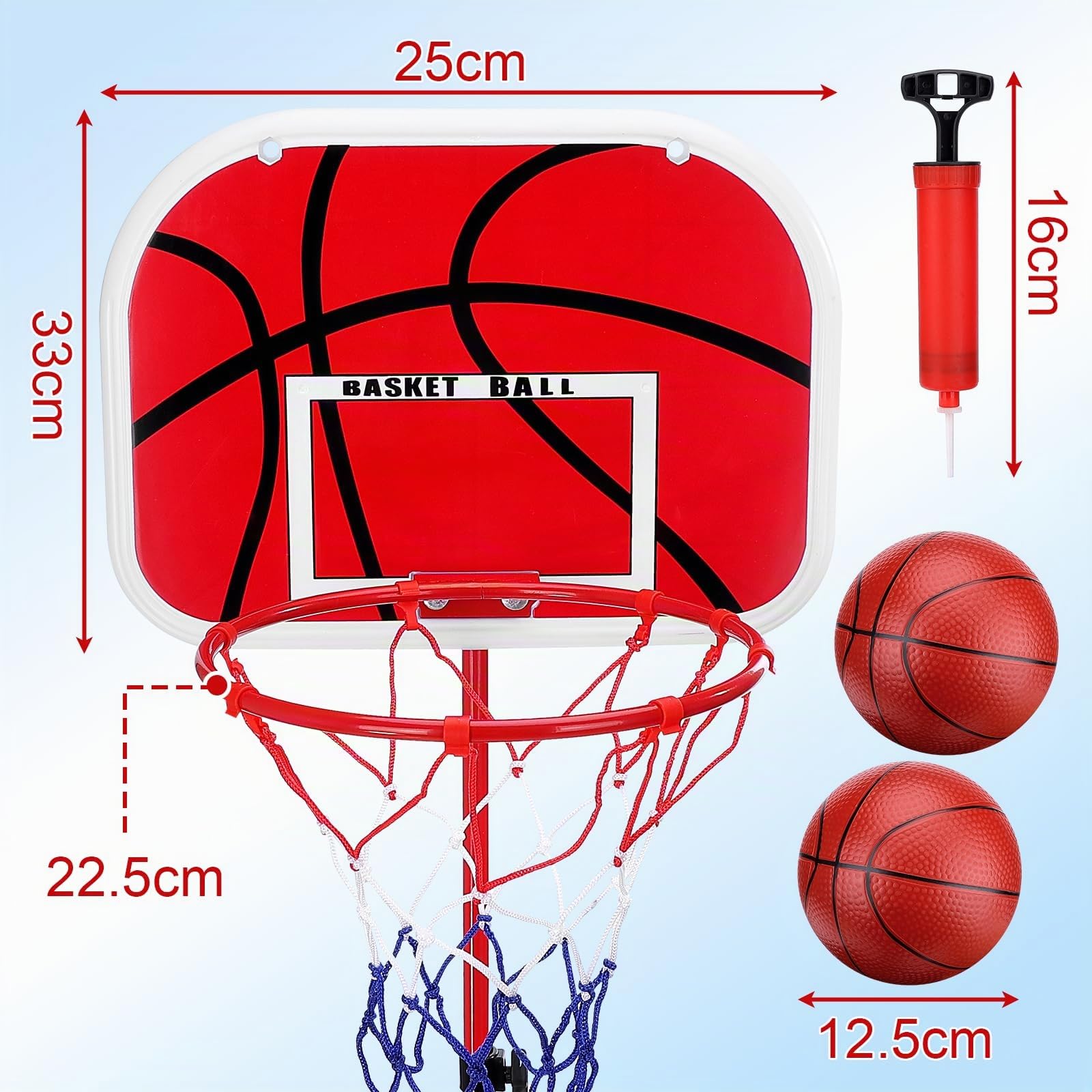 Panier de Basket Réglable en Hauteur 40-140 cm pour Enfants, Support de Basket Miniature Robuste Intérieur et Extérieur, Jouet de Sport avec Panneau Rouge, Panier de Basket Extérieur 3 Ans+