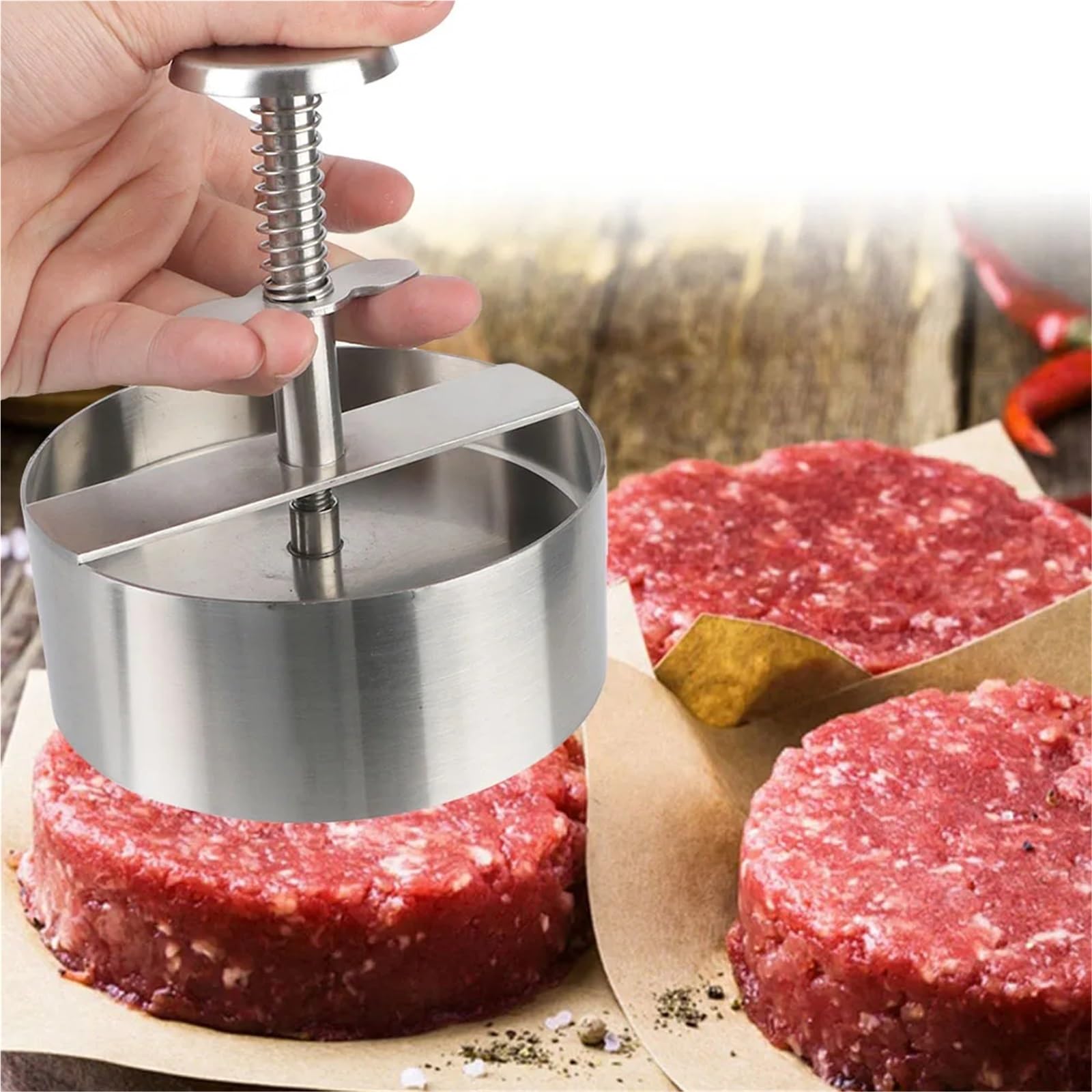 2 uds 304 de Acero Inoxidable for Parrilla, Plancha, Carne, Hamburguesa, Prensa, Cerdo, Ternera, Molde Manual, Herramientas Cocina, máquina for Hacer Hamburguesas