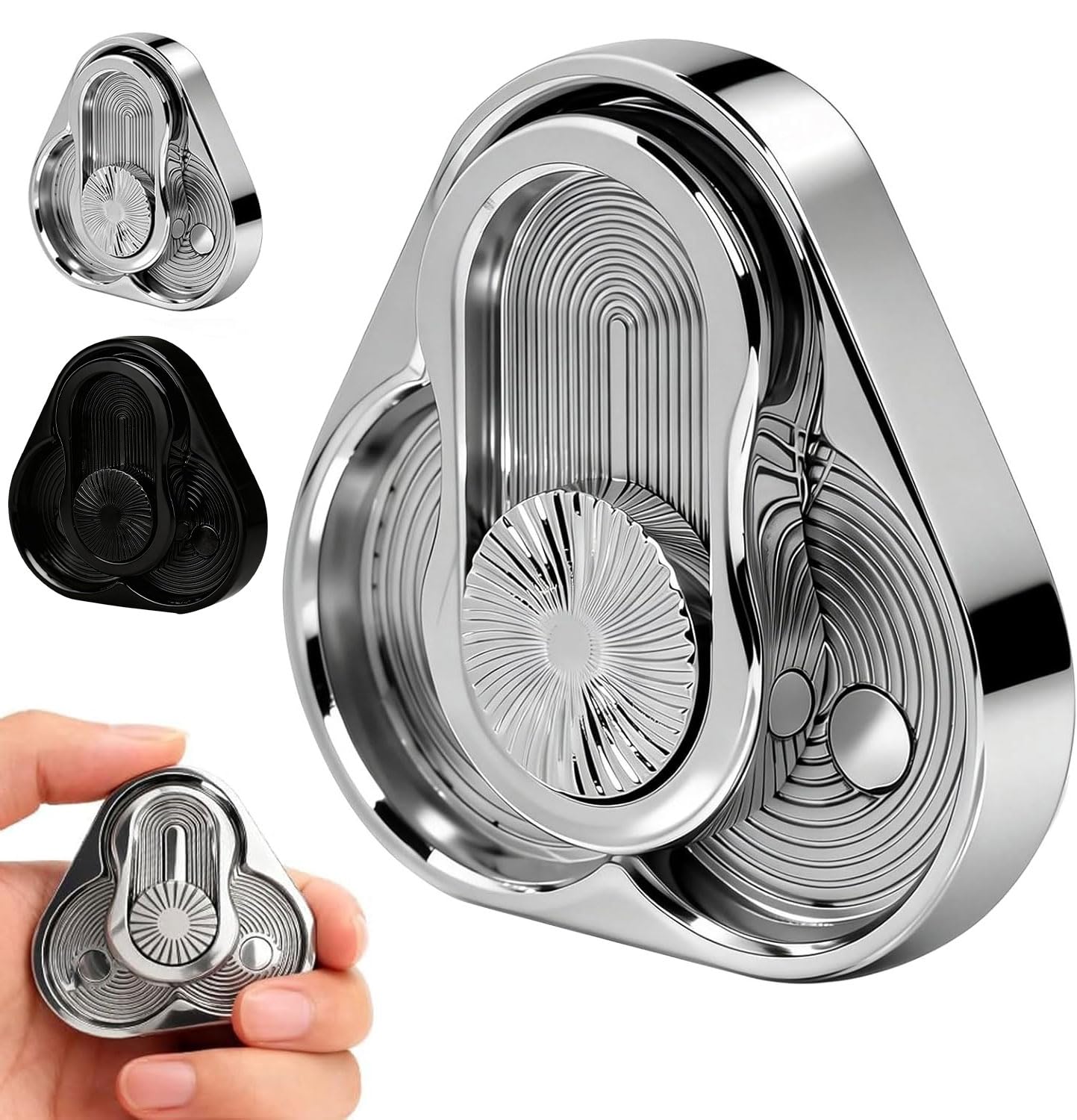 2 Pcs Magnetic Metal Fidget Toy，Triangular Spinner Slider for Adults ，Triangular Shape Metal Fidget Toys，Desk Toy for Stress Relief Anxiety Relaxation（Black，Silver）
